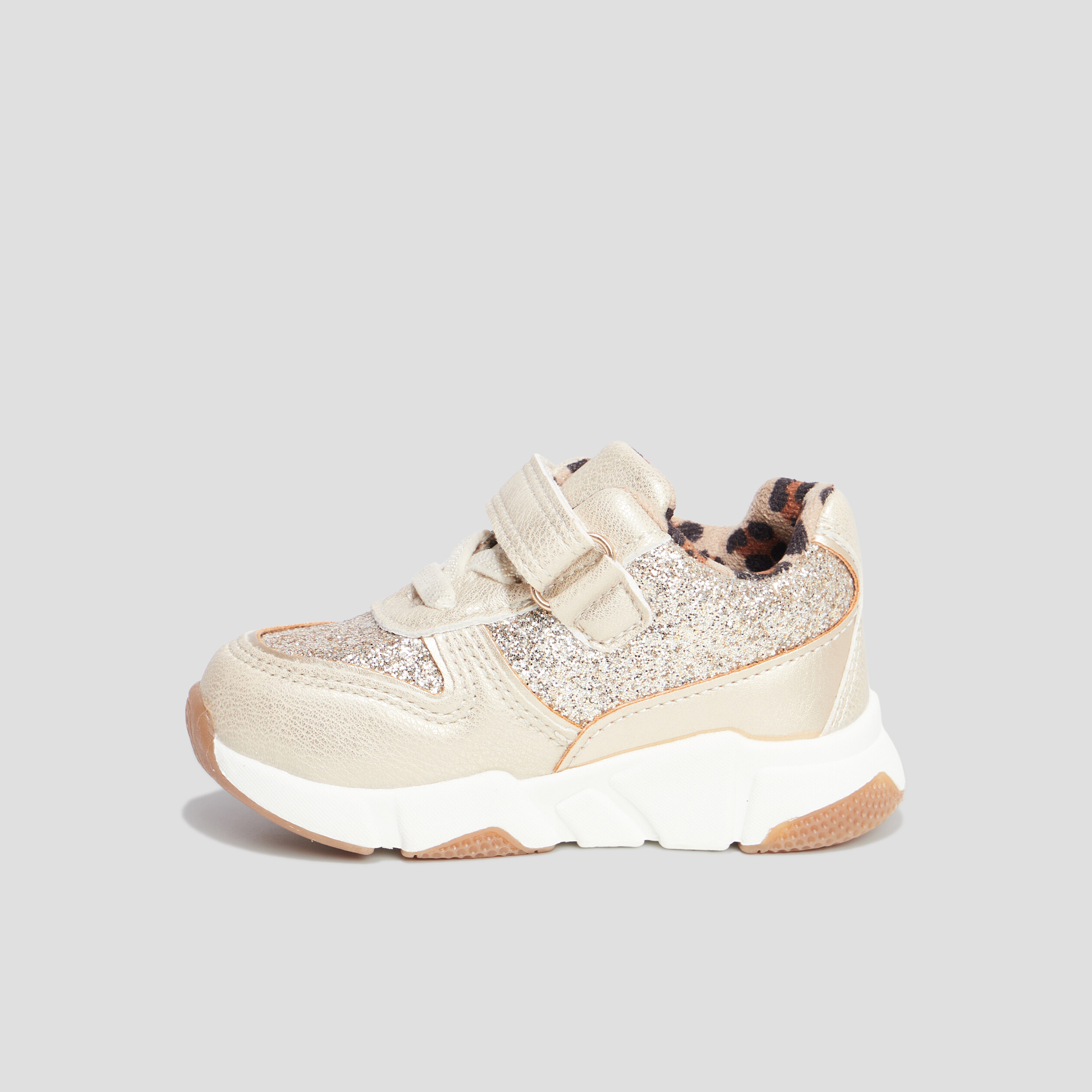 Baskets running a scratchs et paillettes jaune or bebe fille