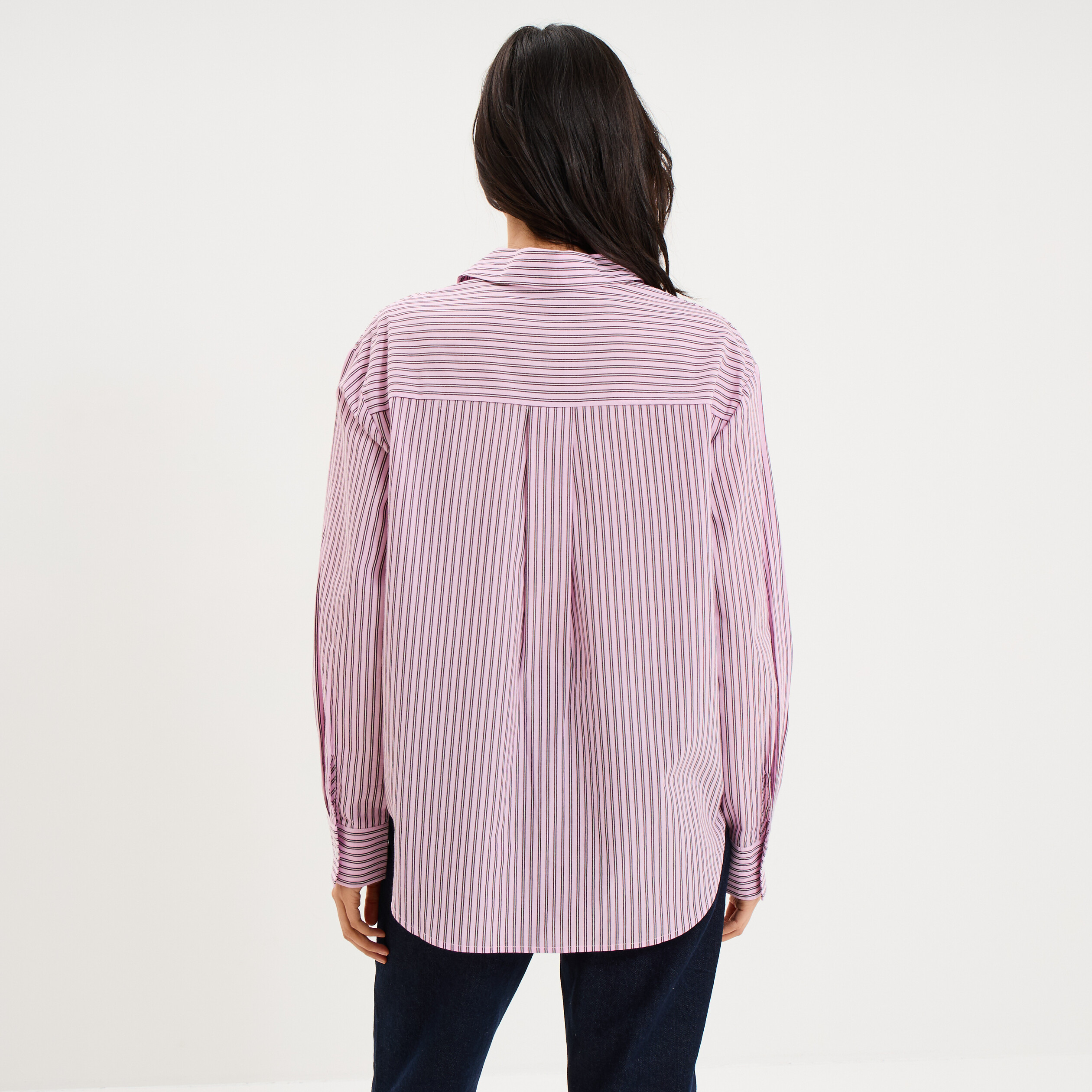 Chemise oversize 1 poche coton rose femme