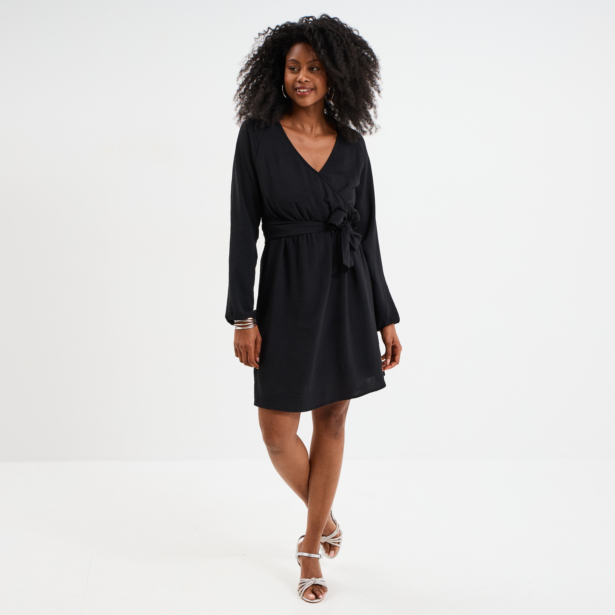 robe ceinturee col cache coeur noir femme Robe ceinturée col cache-coeur noir femme