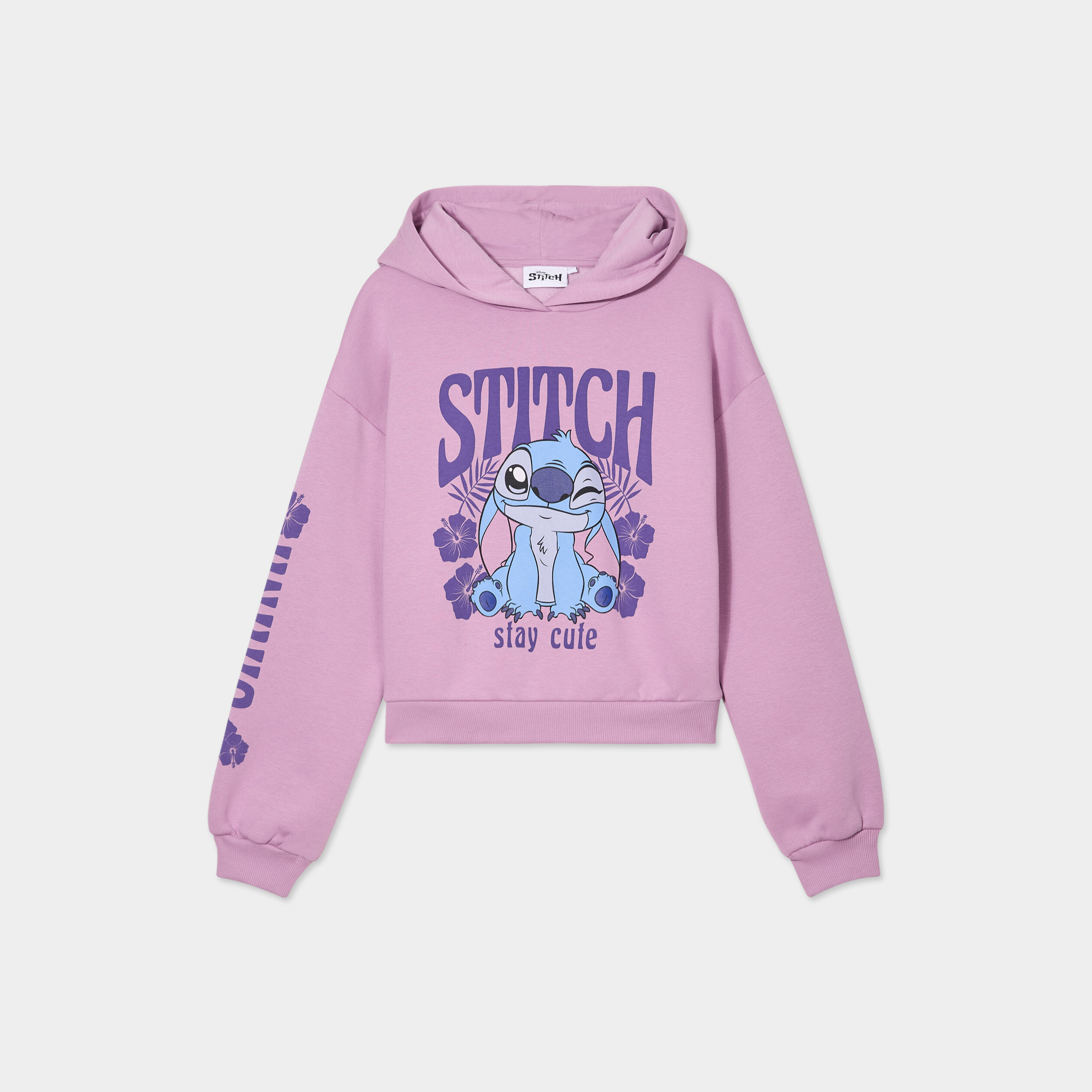 Sweat hoodie cropped &agrave; capuche Stitch parme femme