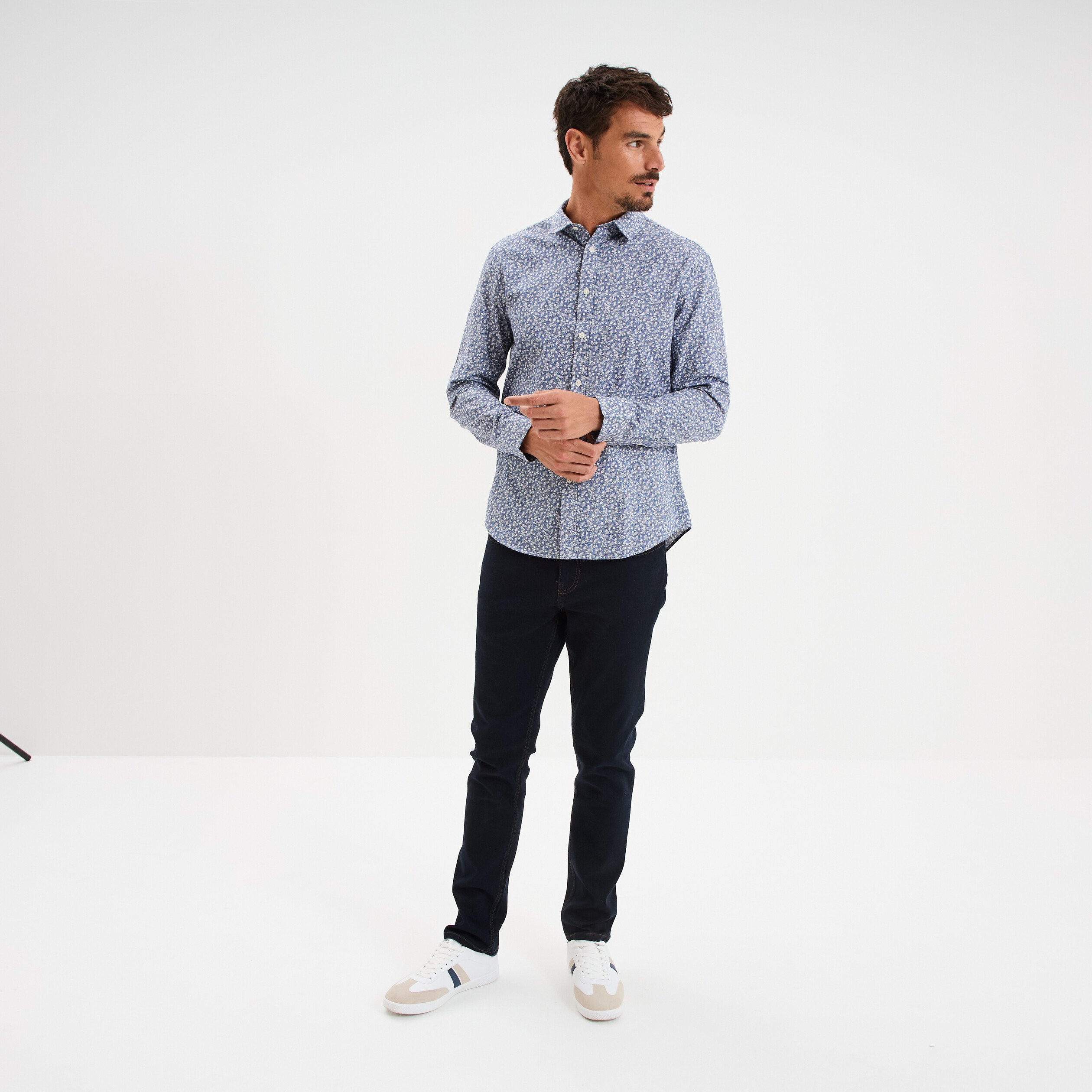 chemise droite imprimee manches longues bleu homme Chemise droite imprimée manches longues bleu homme