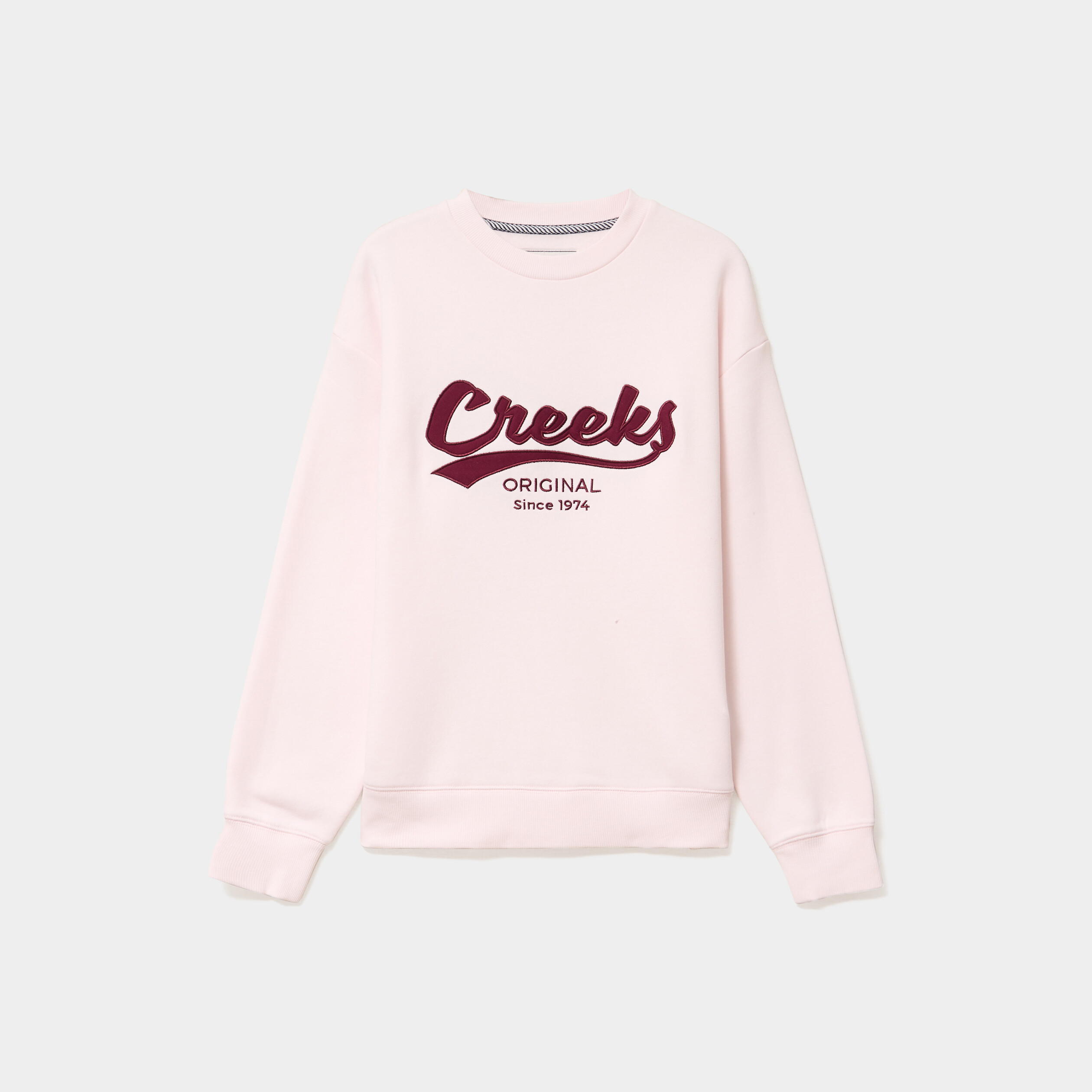 Sweat molleton col rond manches longues rose clair femme