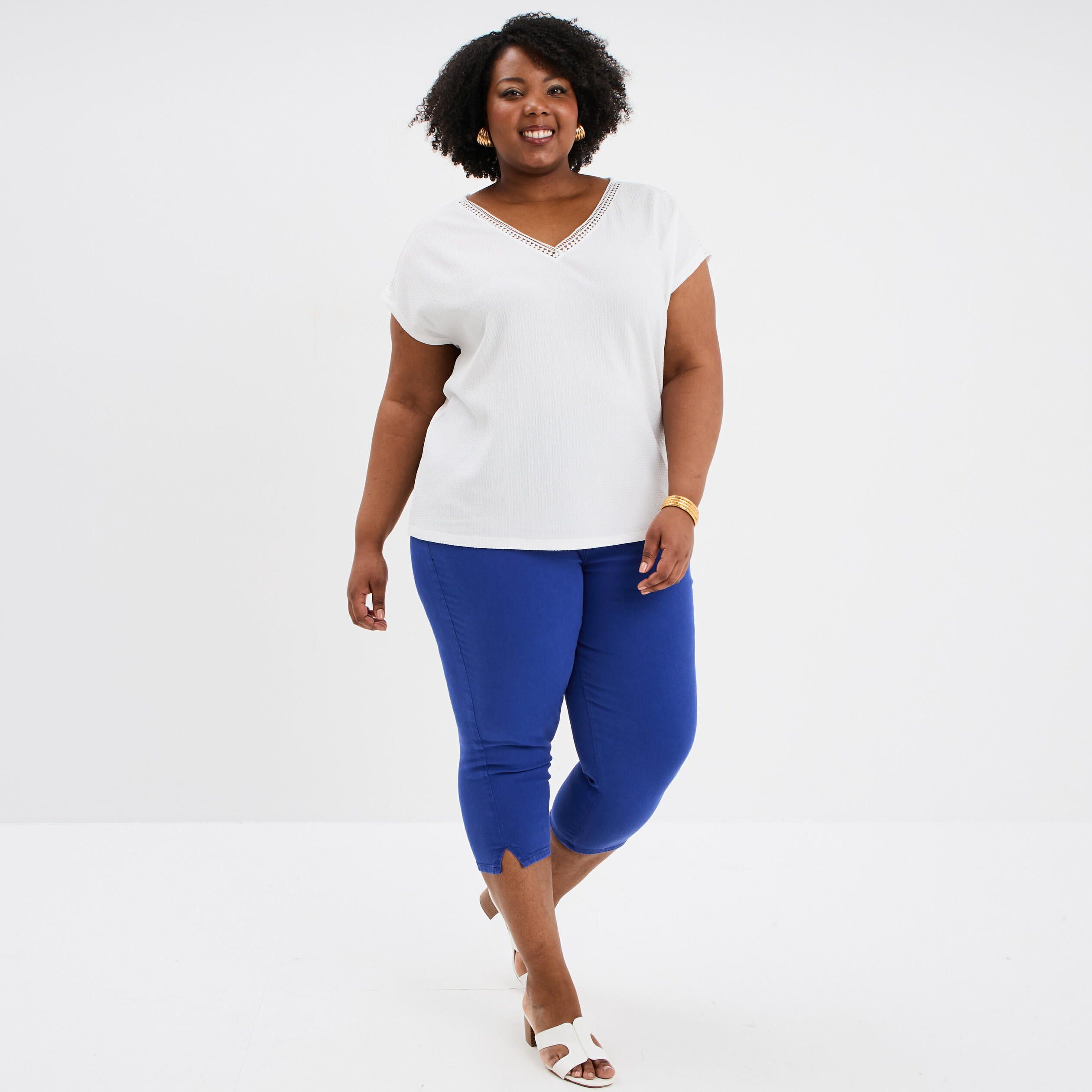 pantalon corsaire skinny taille haute bleu roi femmegt Pantalon corsaire skinny taille haute bleu roi femme grande taille