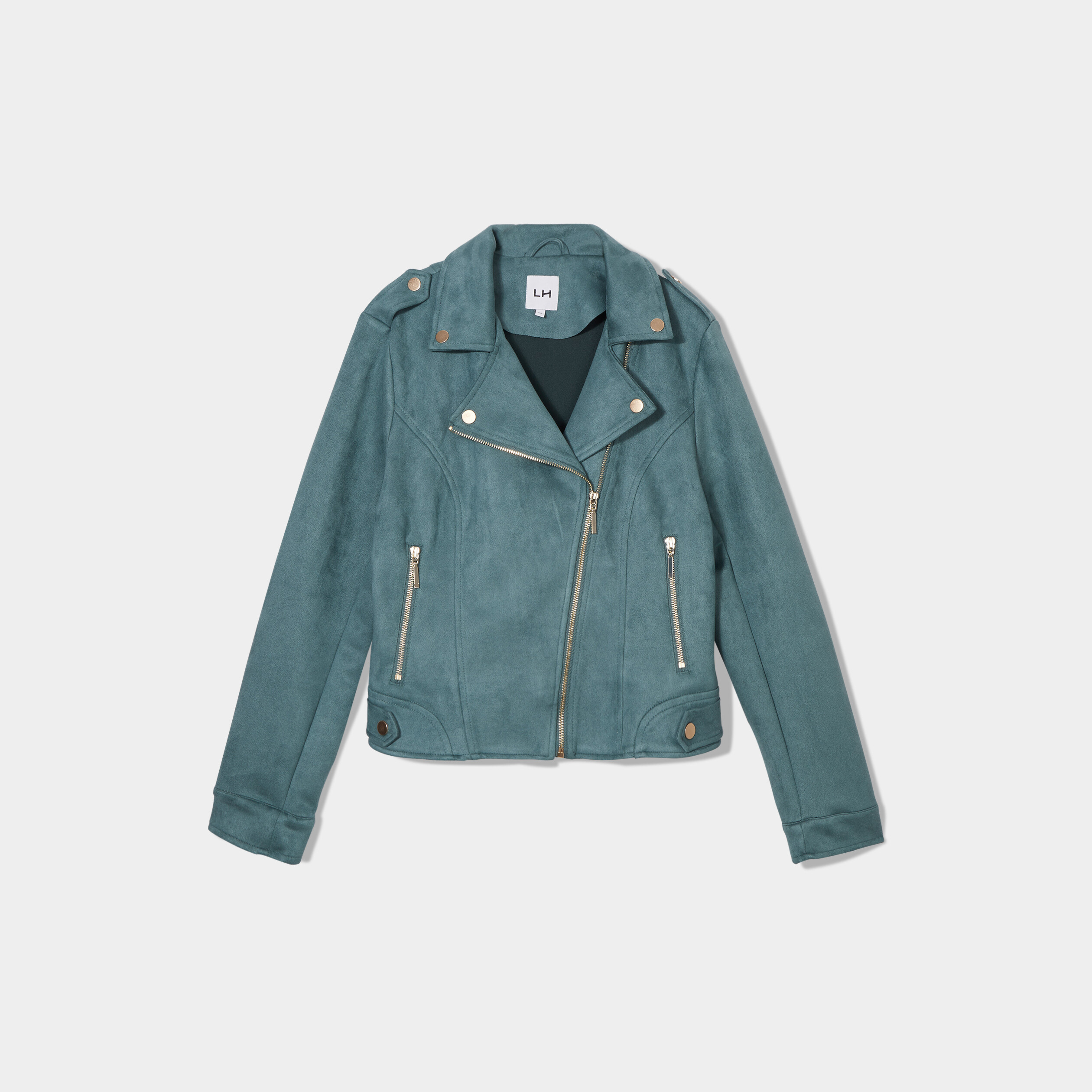 veste courte esprit biker effet suedine vert fonce femme Veste courte esprit biker effet suédine vert foncé femme