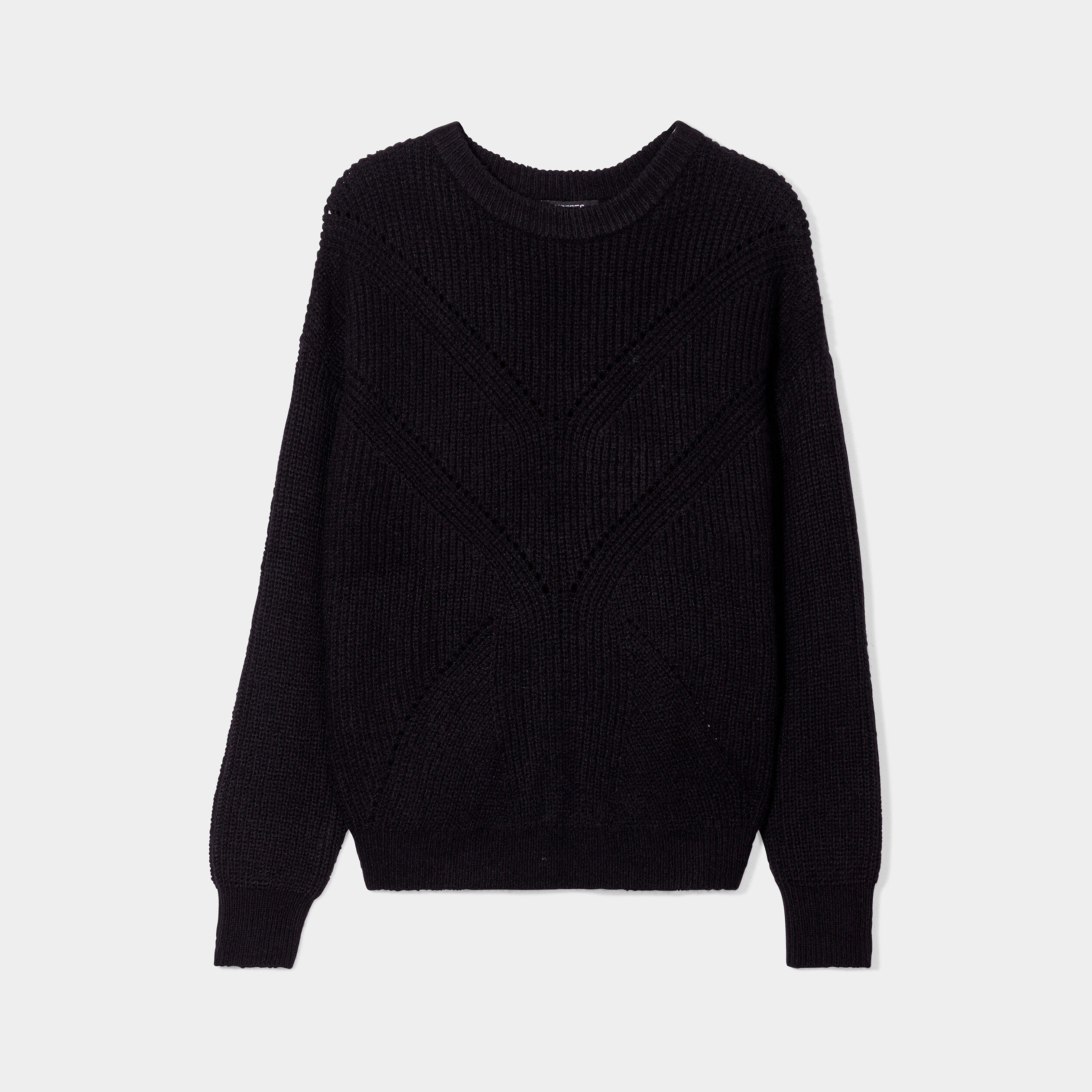 pull col rond aspect laineux noir femme Pull col rond aspect laineux noir femme