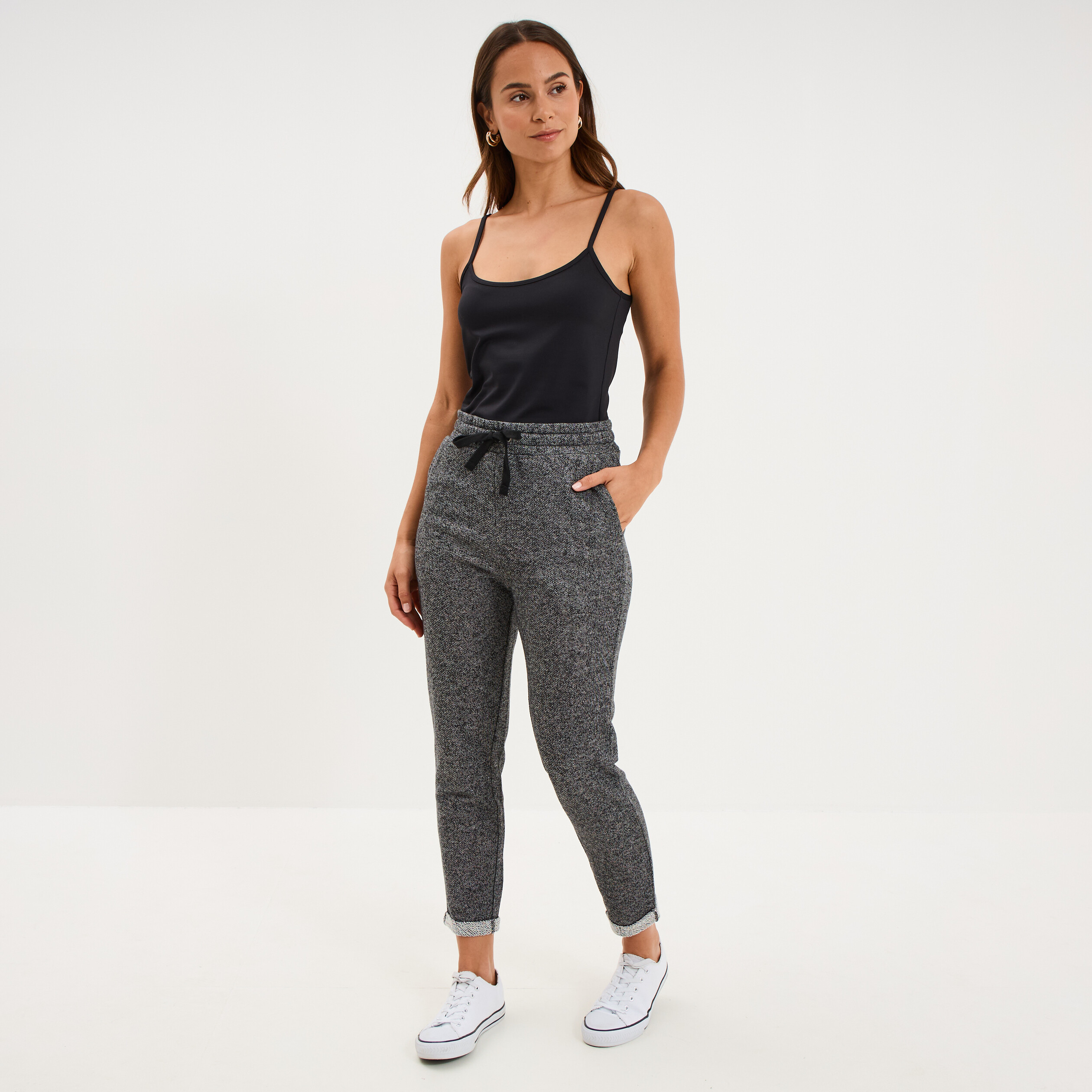 Pantalon jogging taille haute gris femme