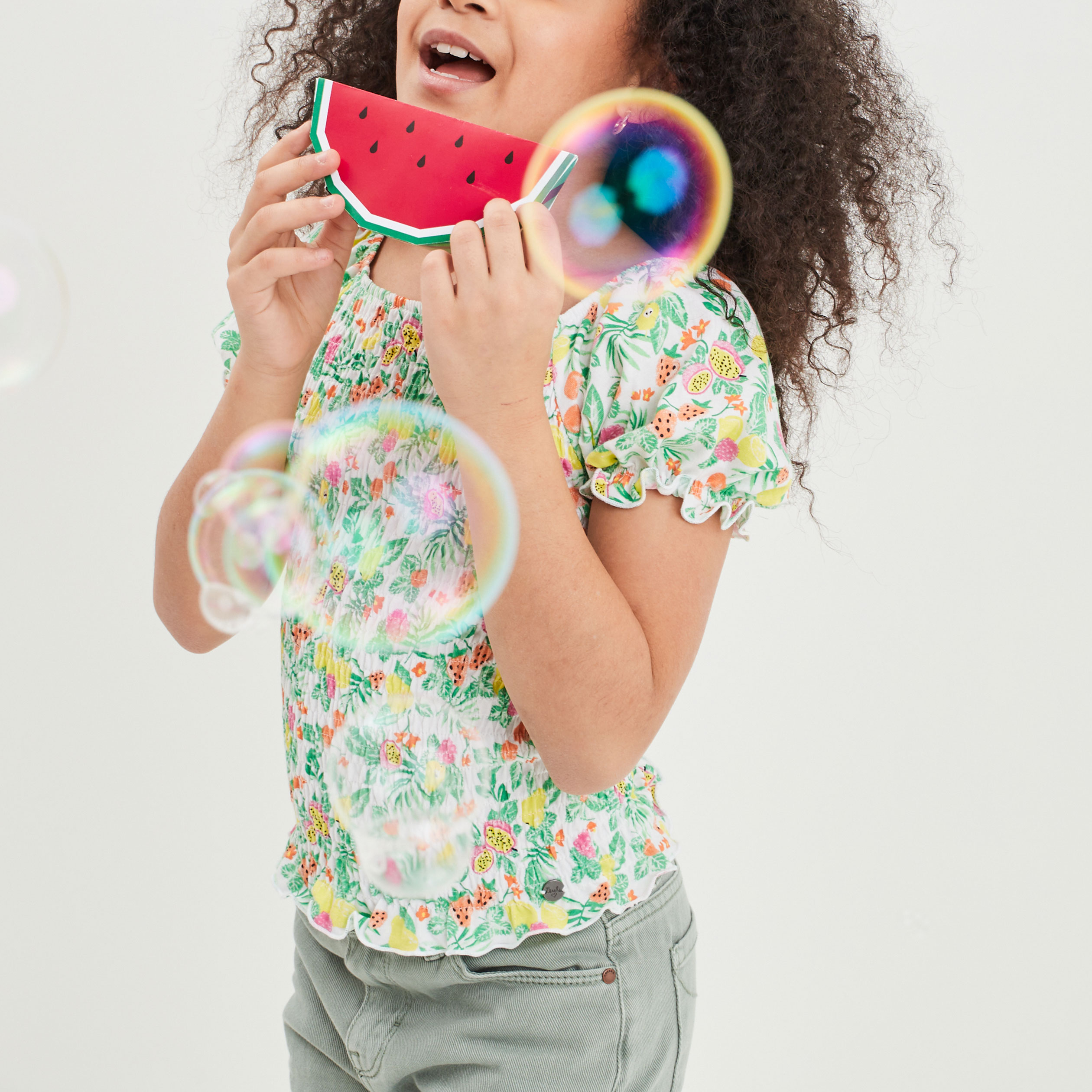 T-shirt smocké à manches ballons courtes blanc fille