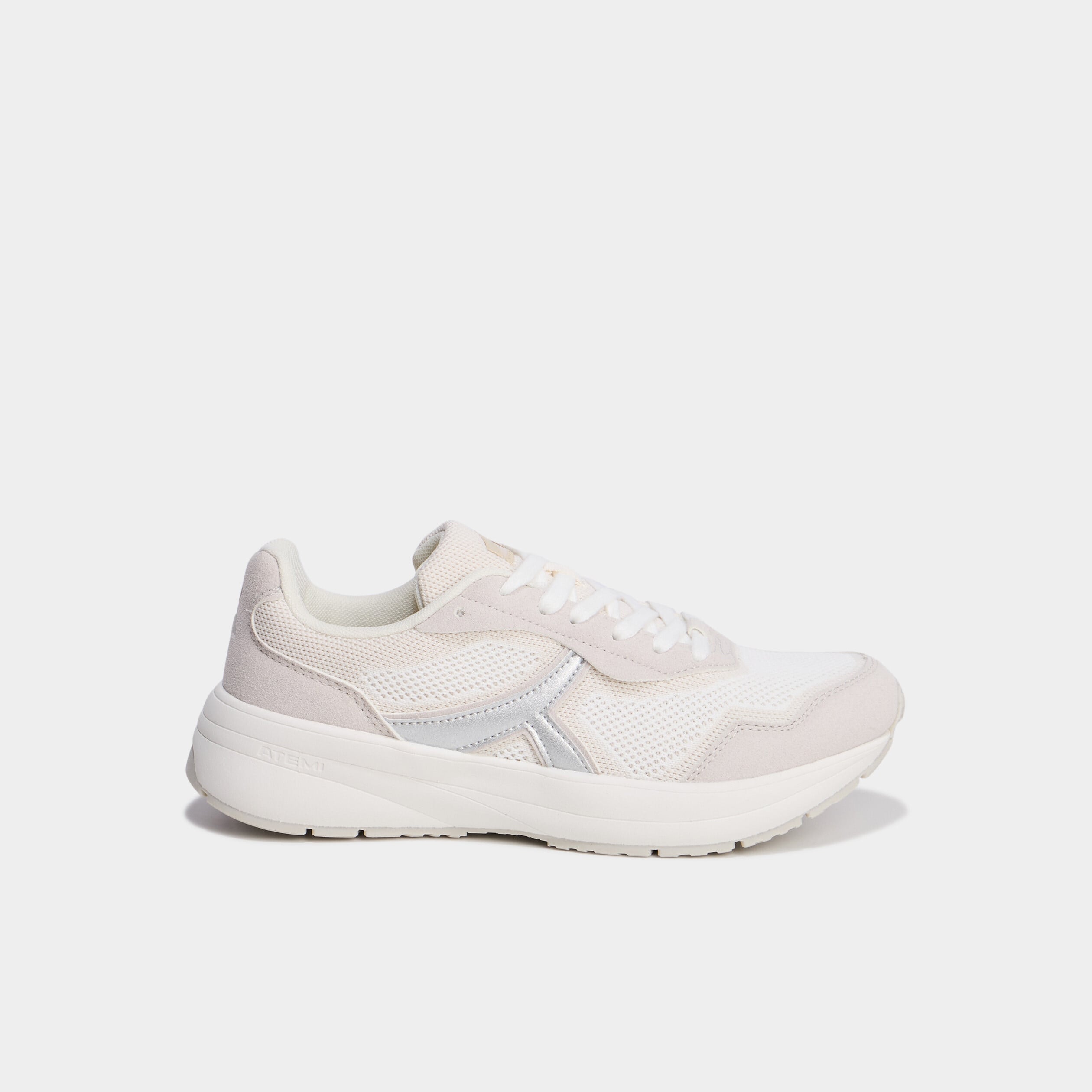 Baskets running &agrave; lacets gris argent femme