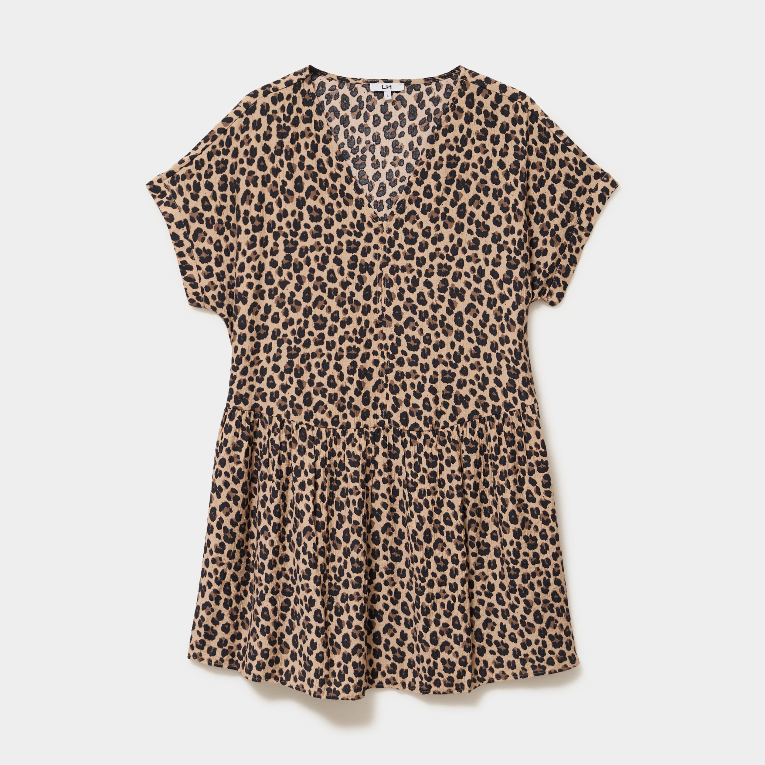 Robe courte fluide manches courtes beige clair femme