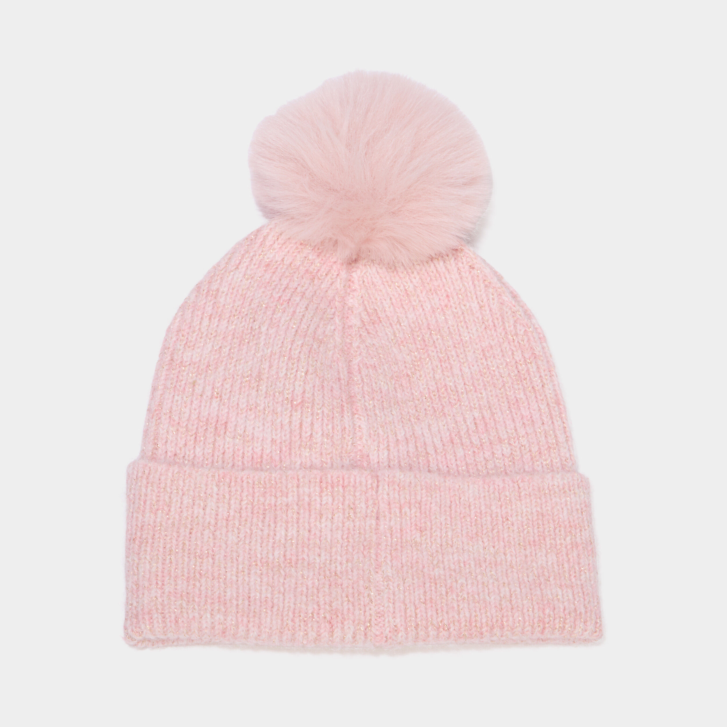Bonnet &agrave; pompon fausse fourrure rose fille