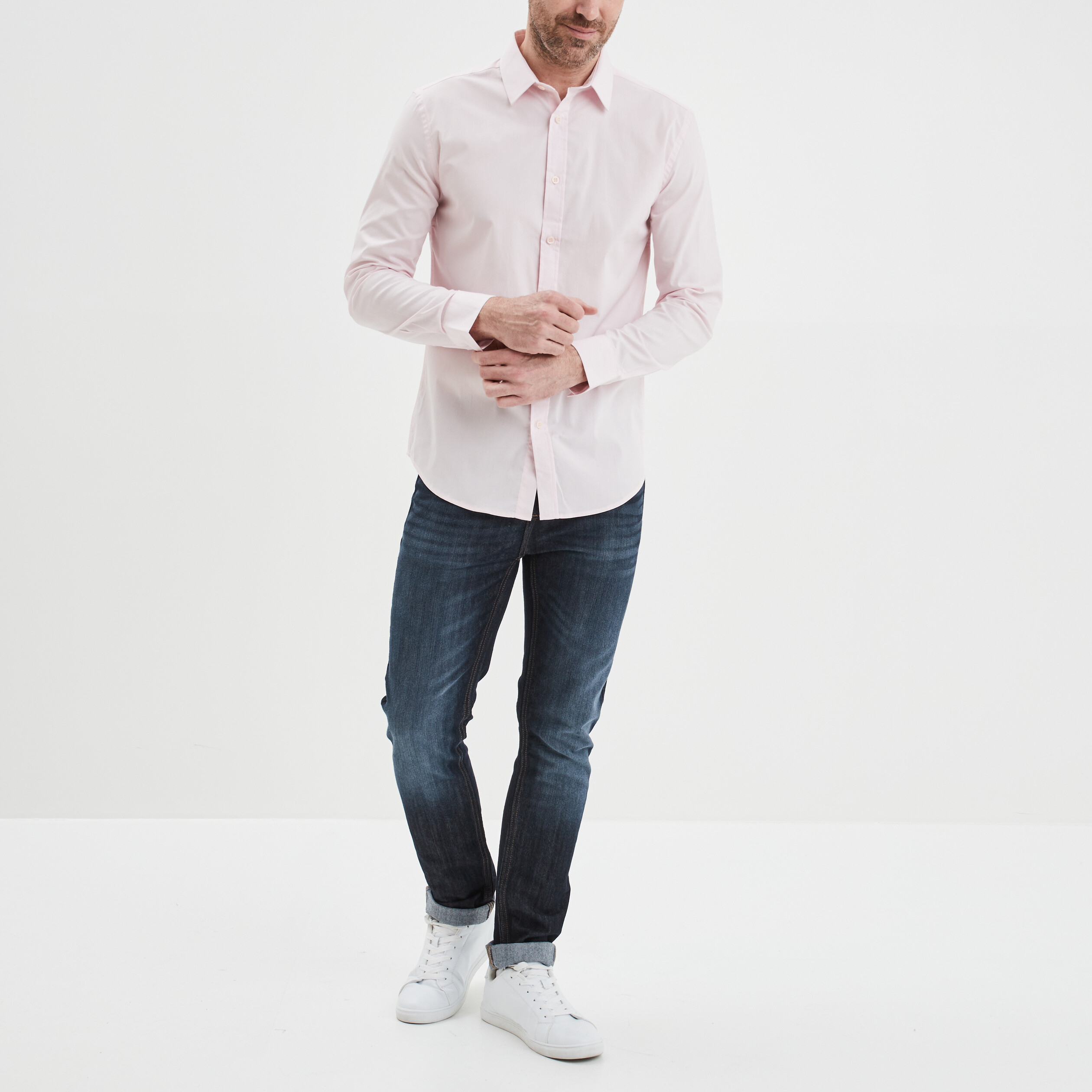 Chemise stretch manches longues rose clair homme