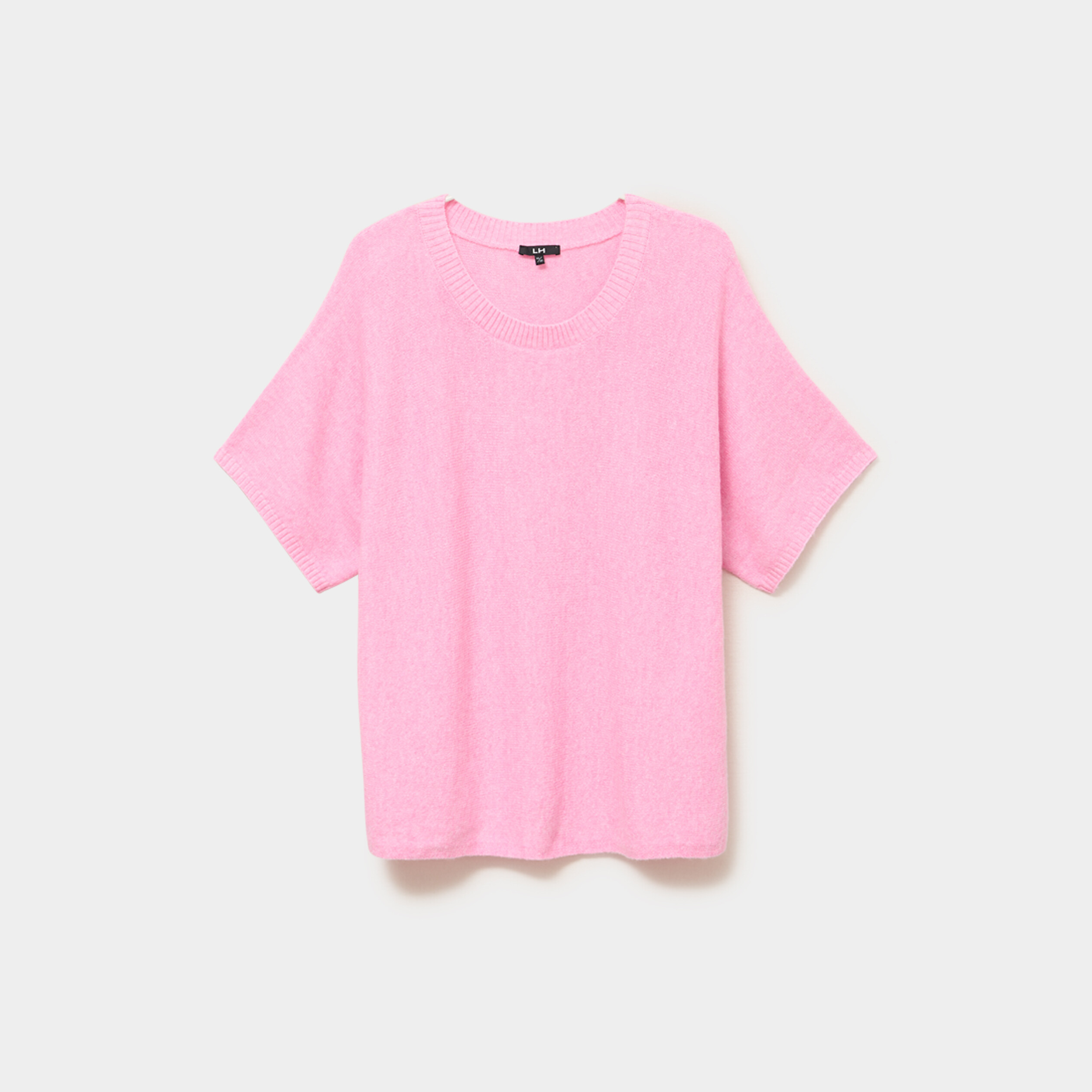 Pull manches courtes col rond rose femme grande taille