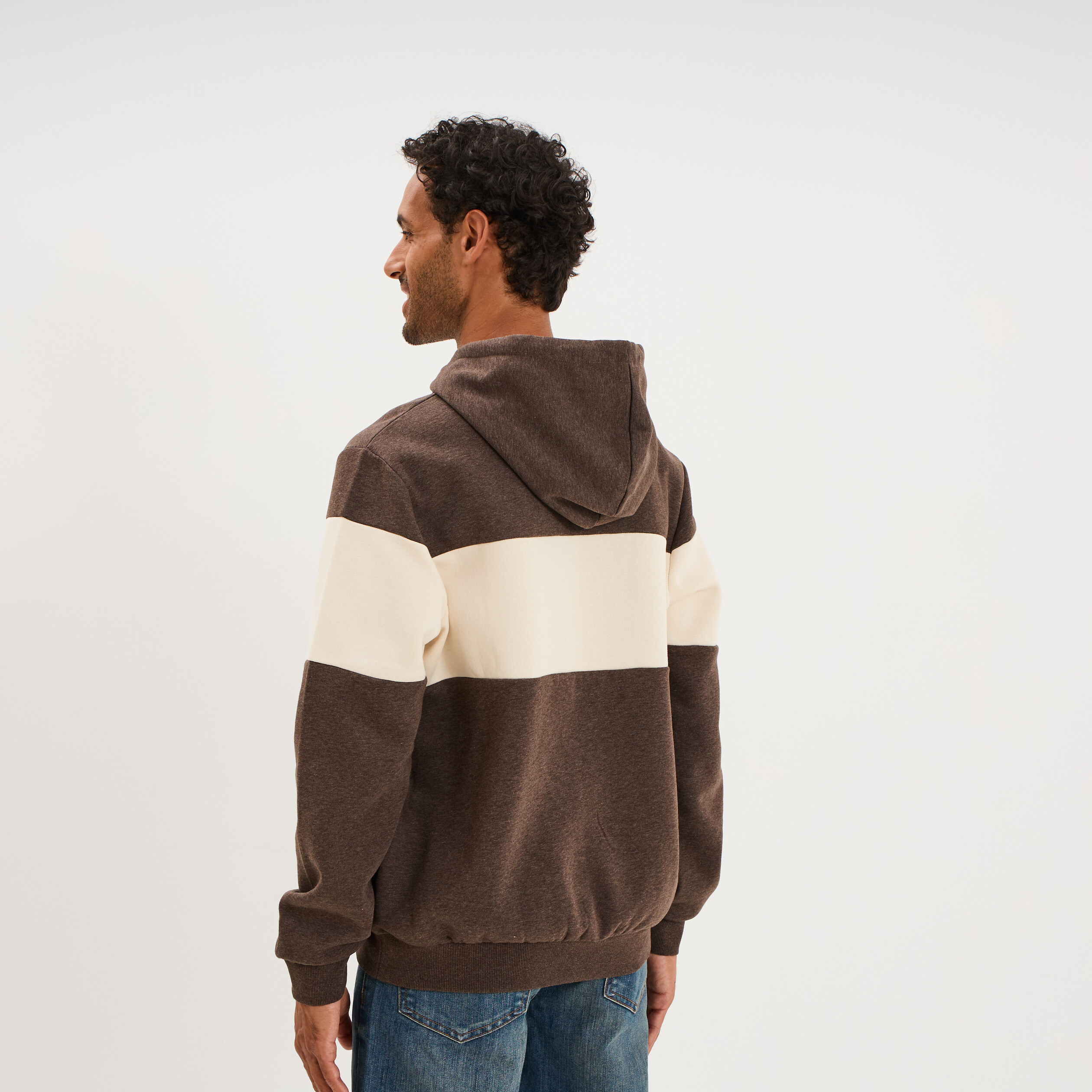 Sweat hoodie 1 poche marron chocolat homme