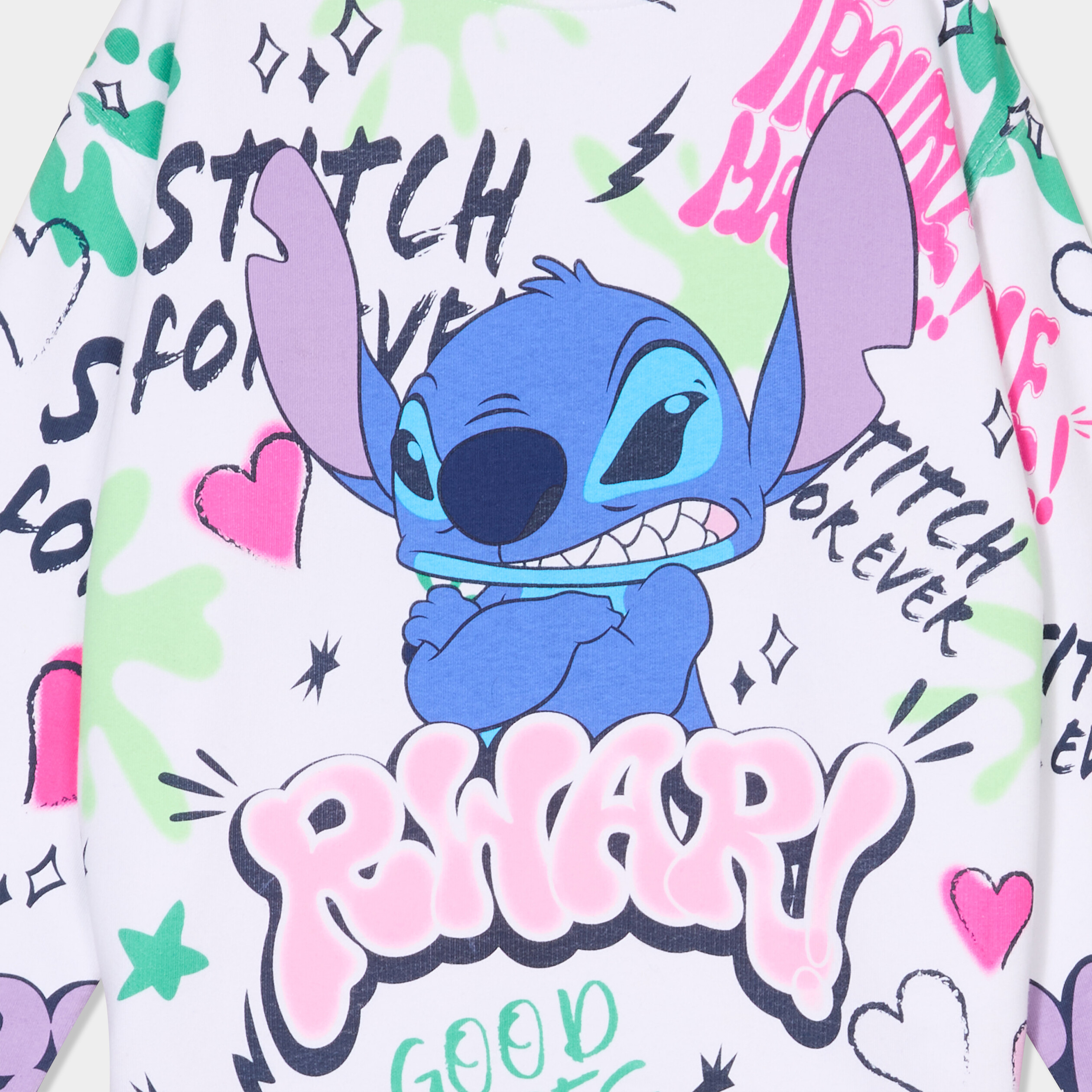 Pull Stitch La Halle Sweat Col Rond Manches Longues Stitch Blanc Fille