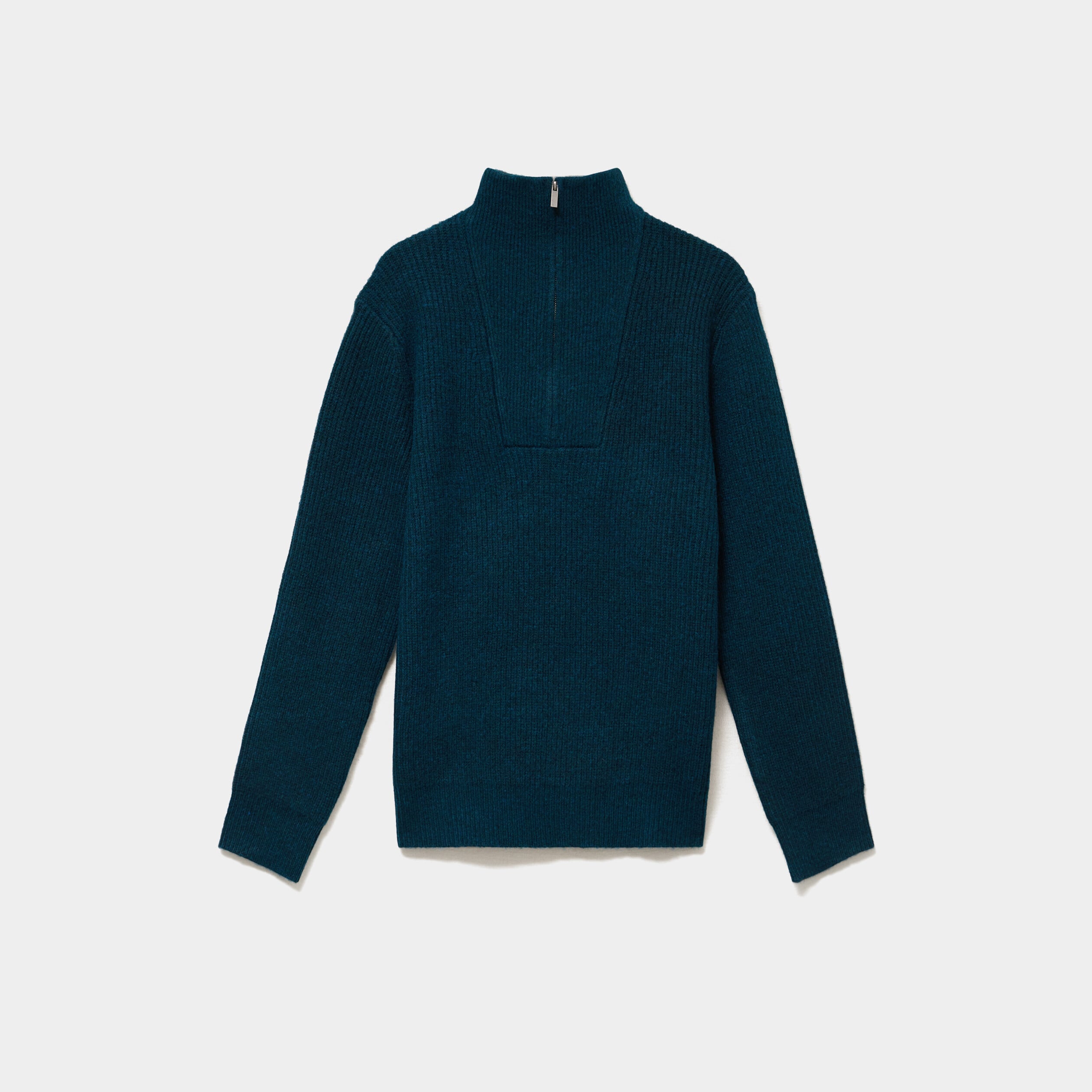 Pull avec col camionneur c&ocirc;tel&eacute; bleu canard homme