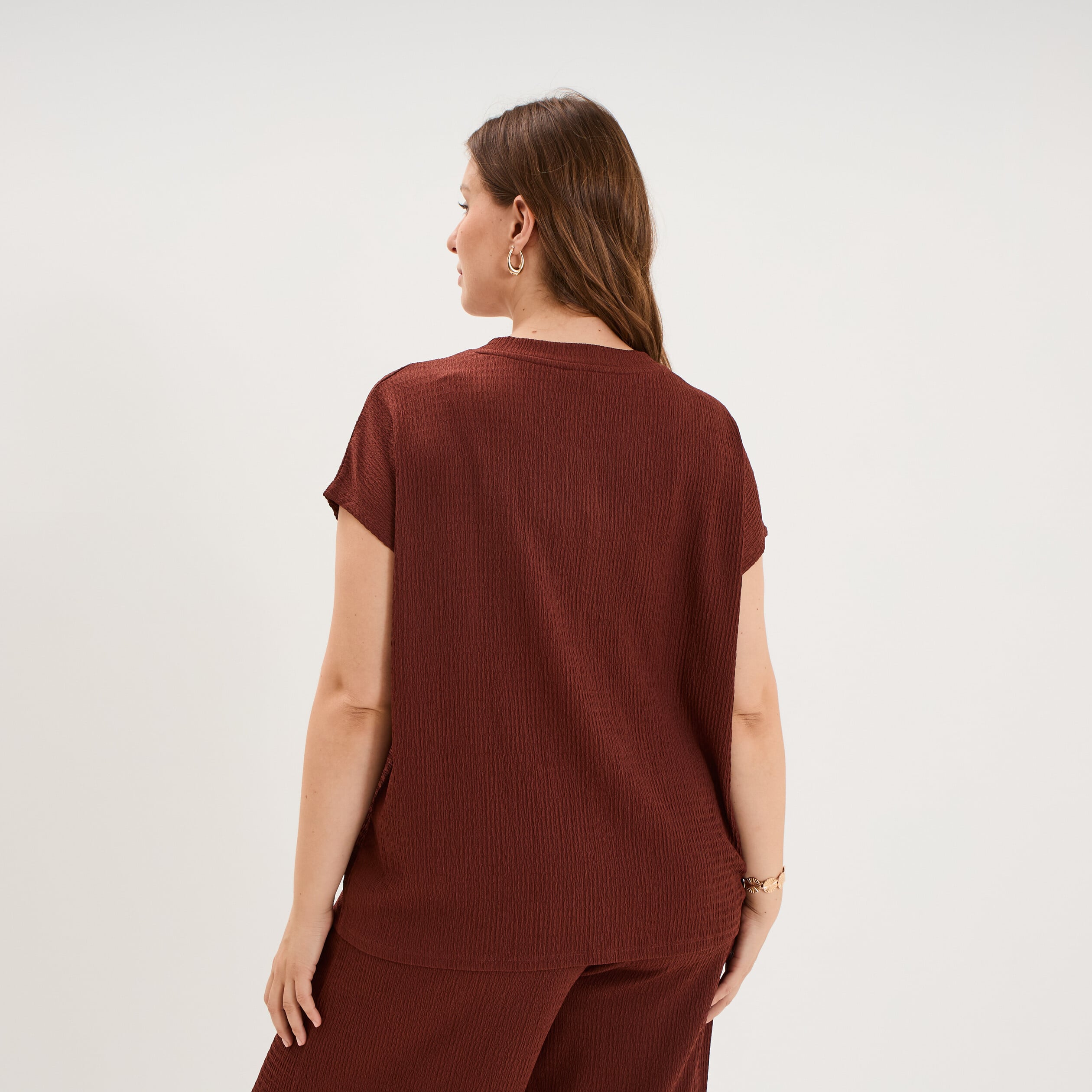 T-shirt manches courtes gaze de coton bordeaux femme grande taille