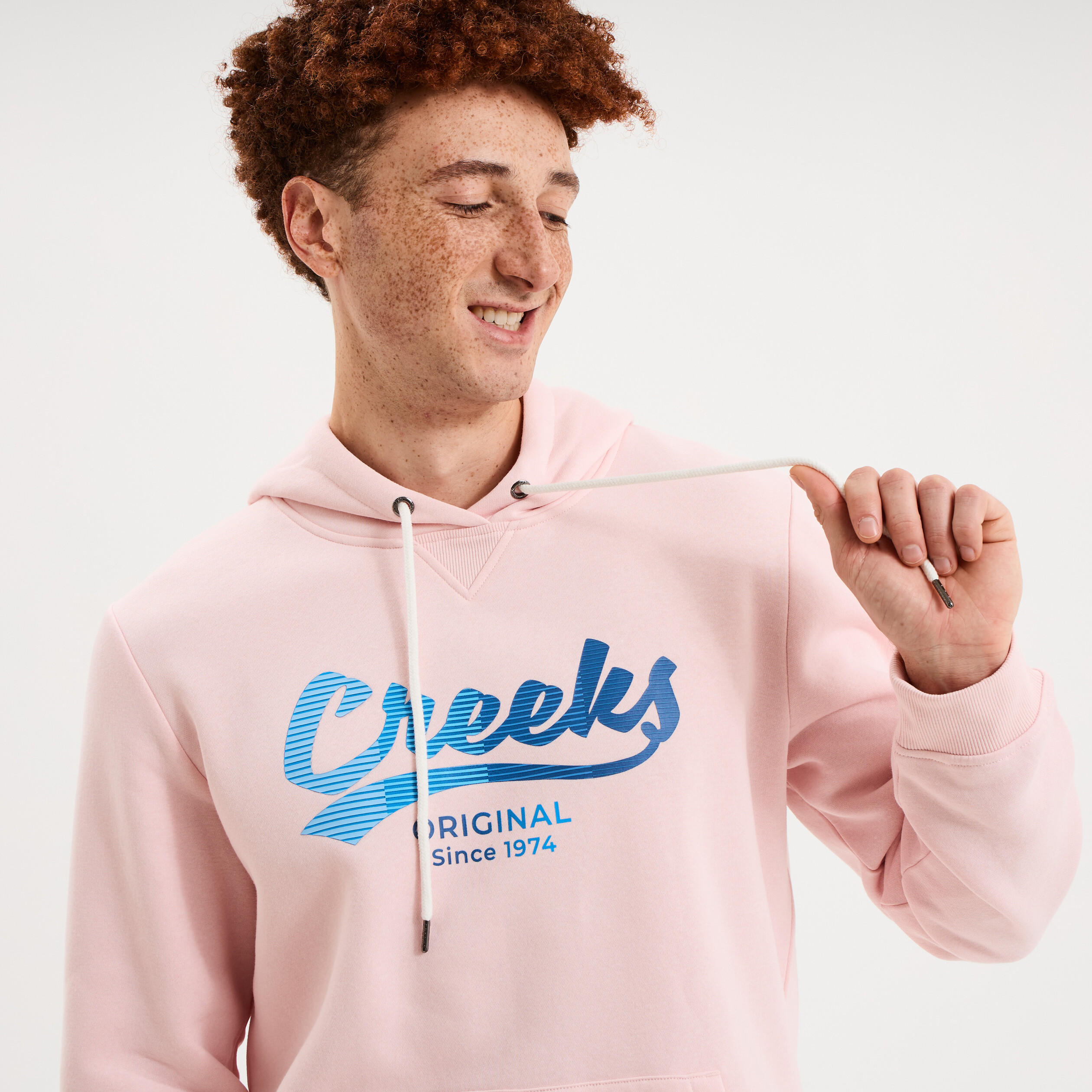 Sweat hoodie 1 poche molleton rose pastel homme
