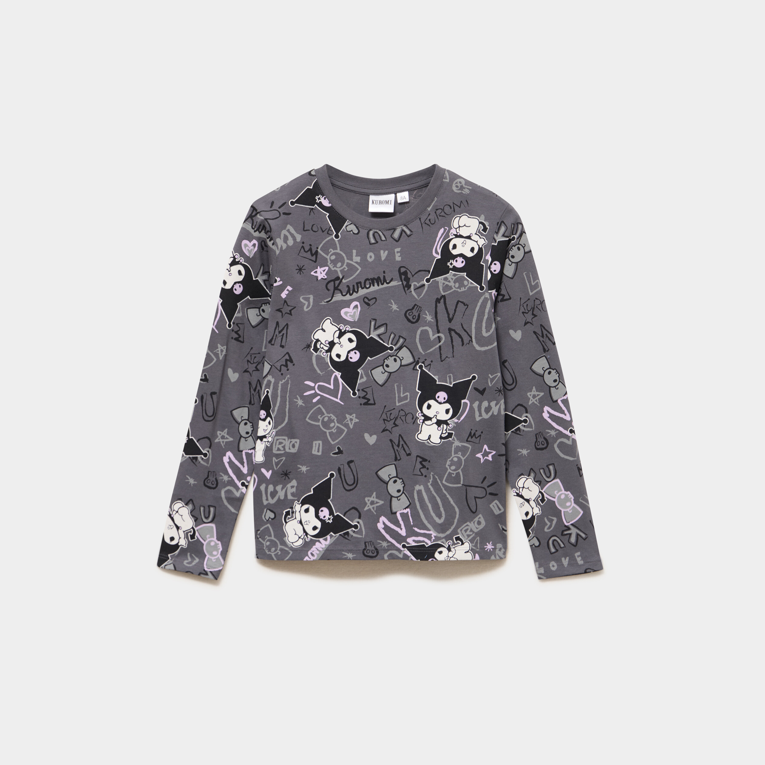 T-shirt coton Hello Kitty Kuromi gris fonc&eacute; fille