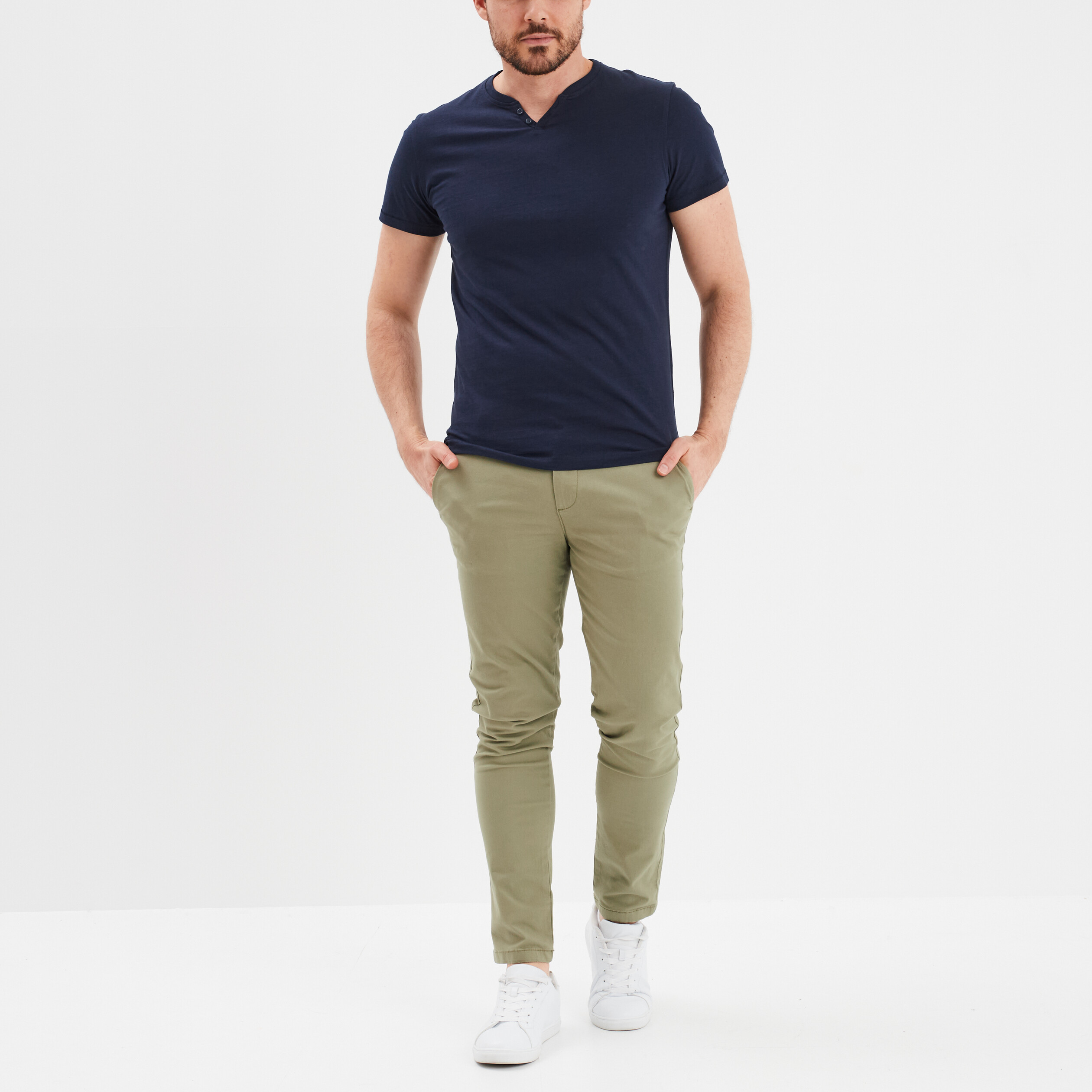 pantalon chino slim coton vert kaki homme Pantalon chino slim coton vert kaki homme