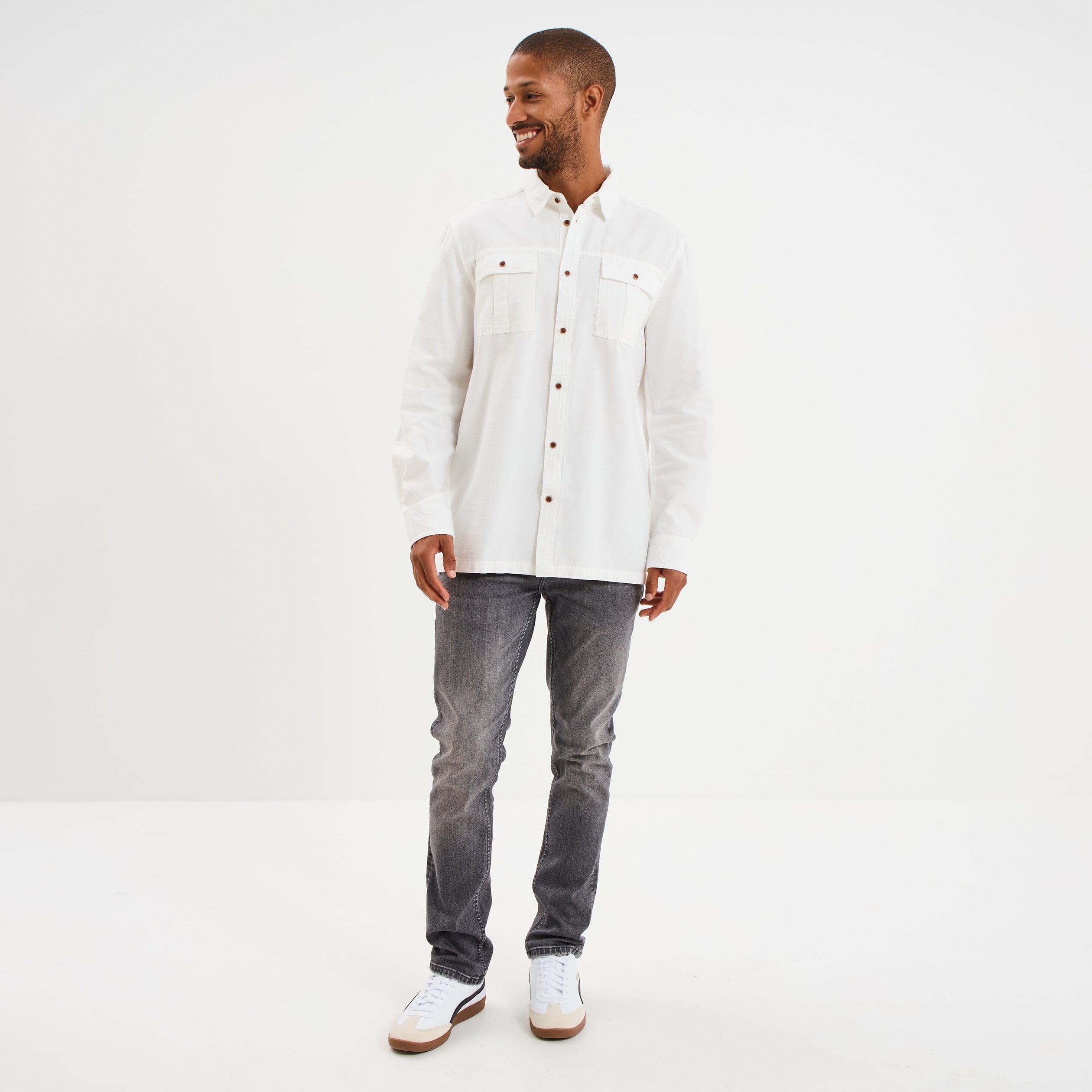 Chemise manches retroussables ivoire homme