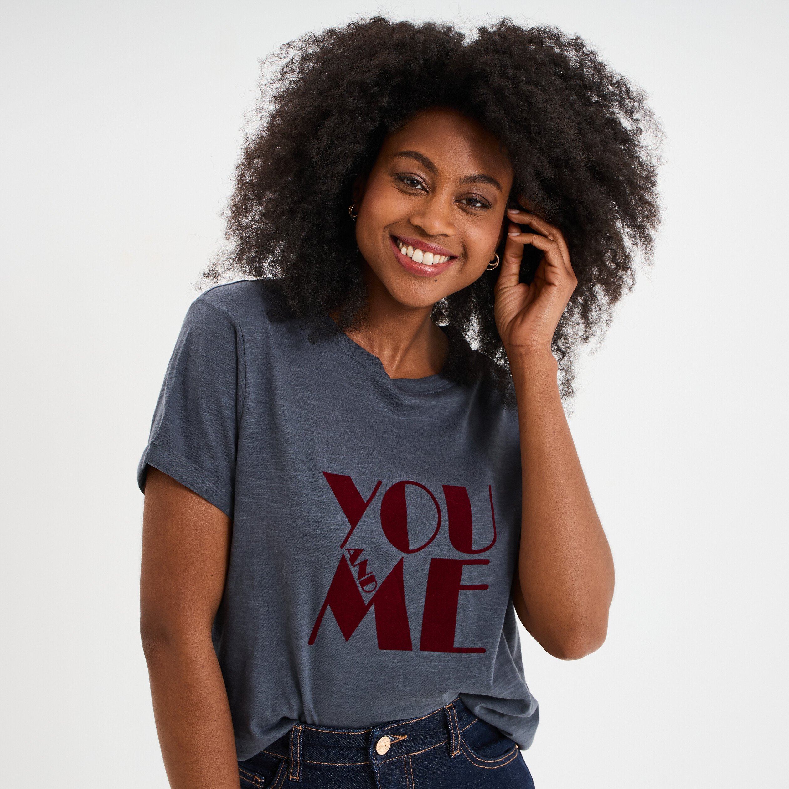t shirt manches courtes coton bleu gris femme T-shirt manches courtes coton bleu gris femme