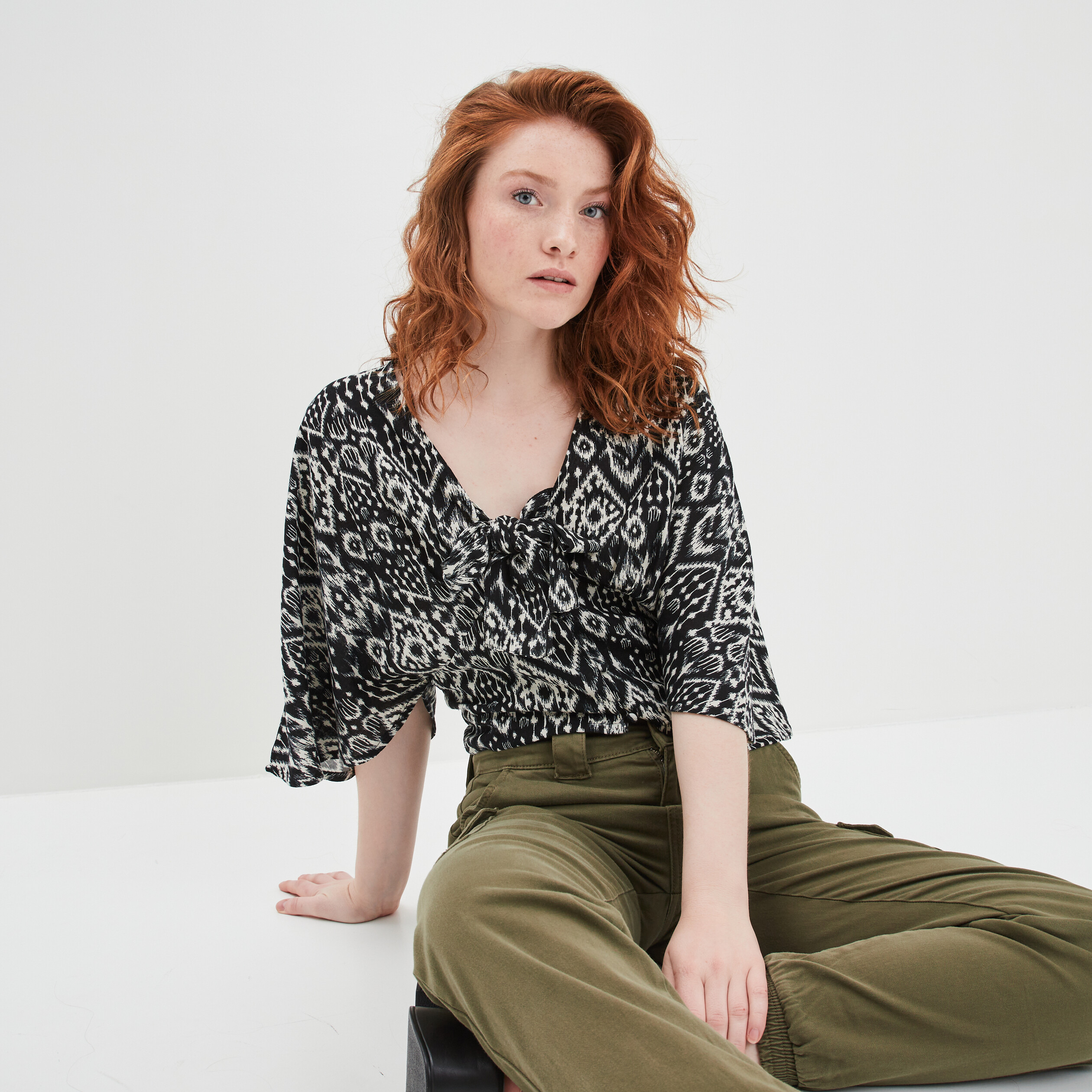 Blouse manches kimono avec lin Liberto noir femme