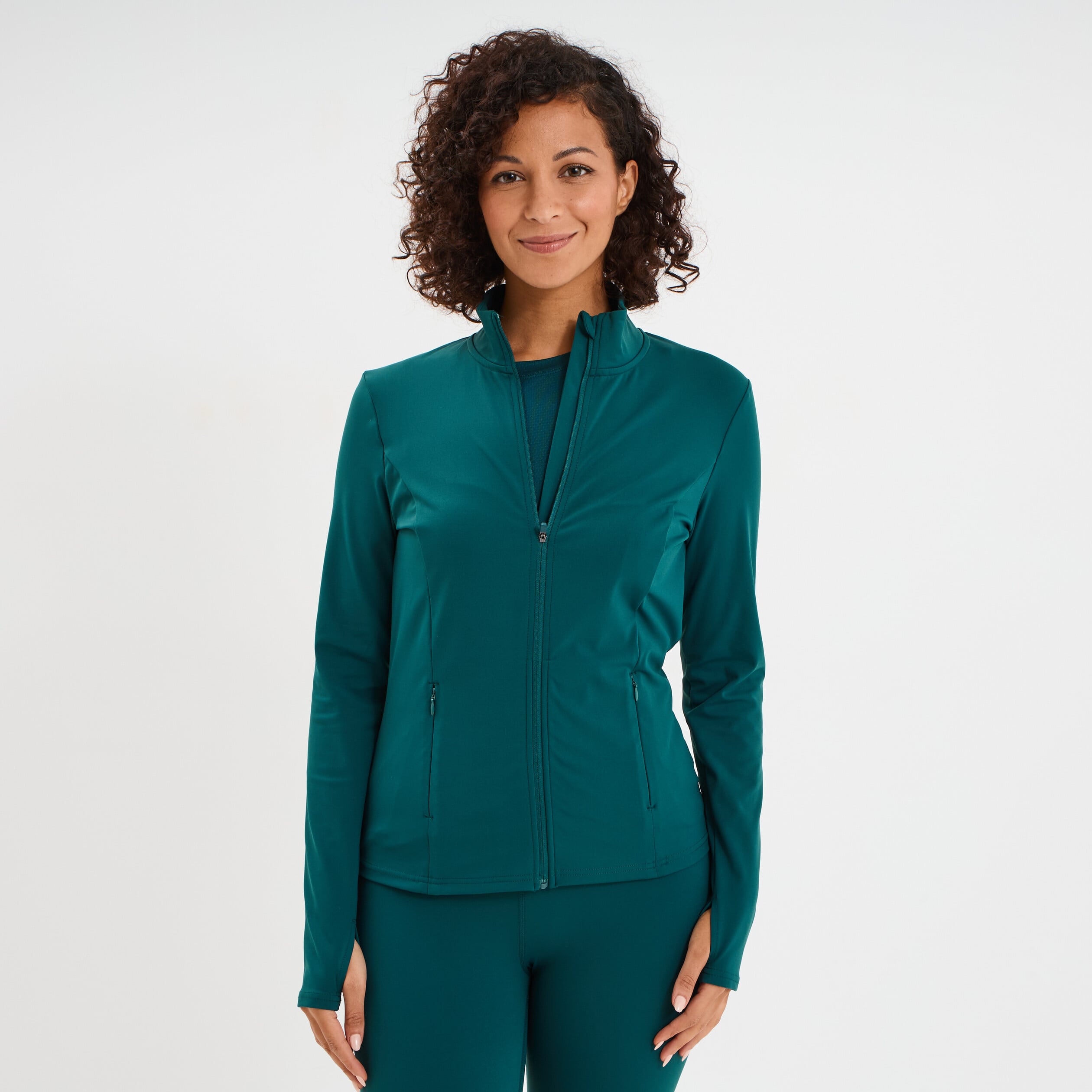 Veste de sport ajust&eacute;e avec fermeture vert canard femme