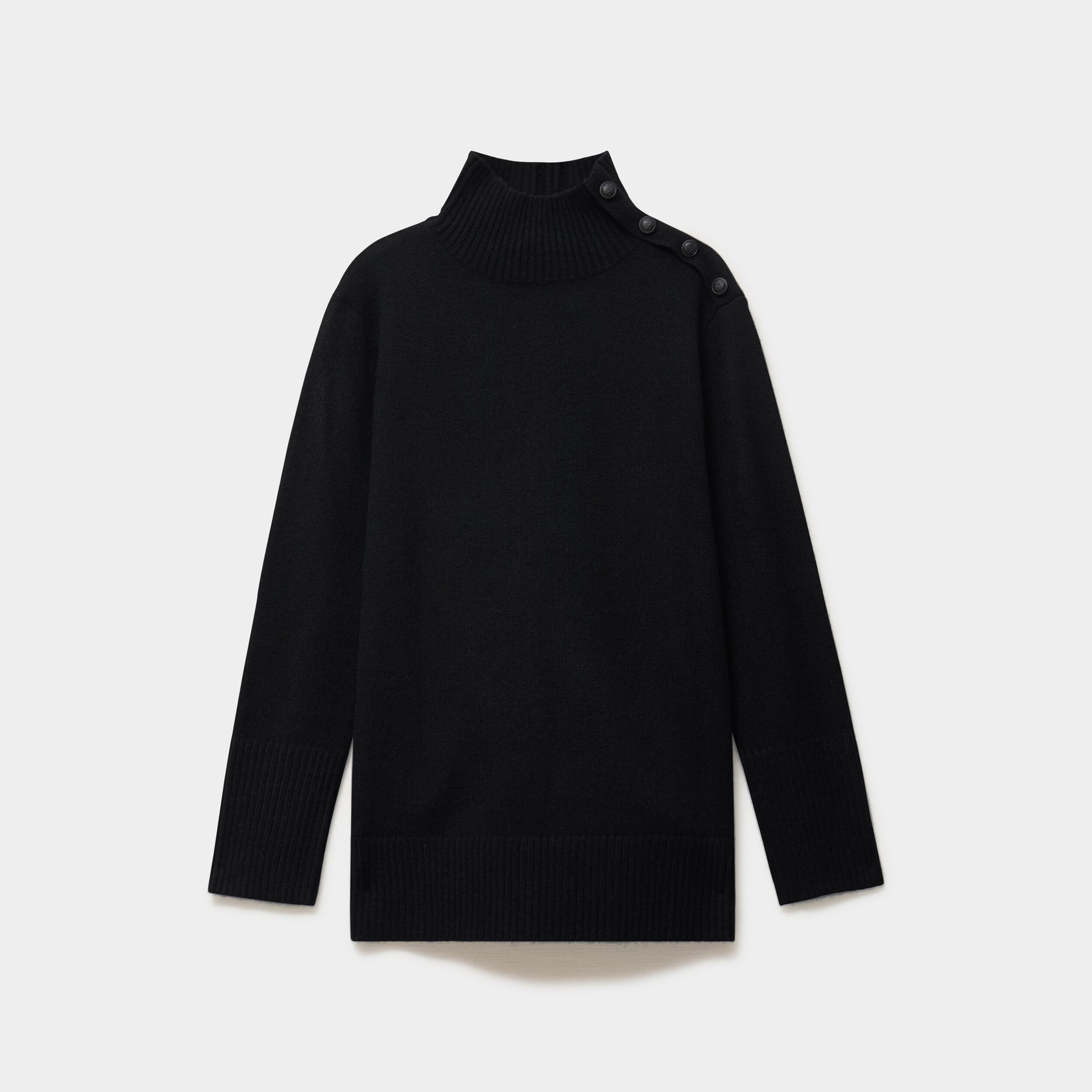 Pull col montant &agrave; boutons noir femme