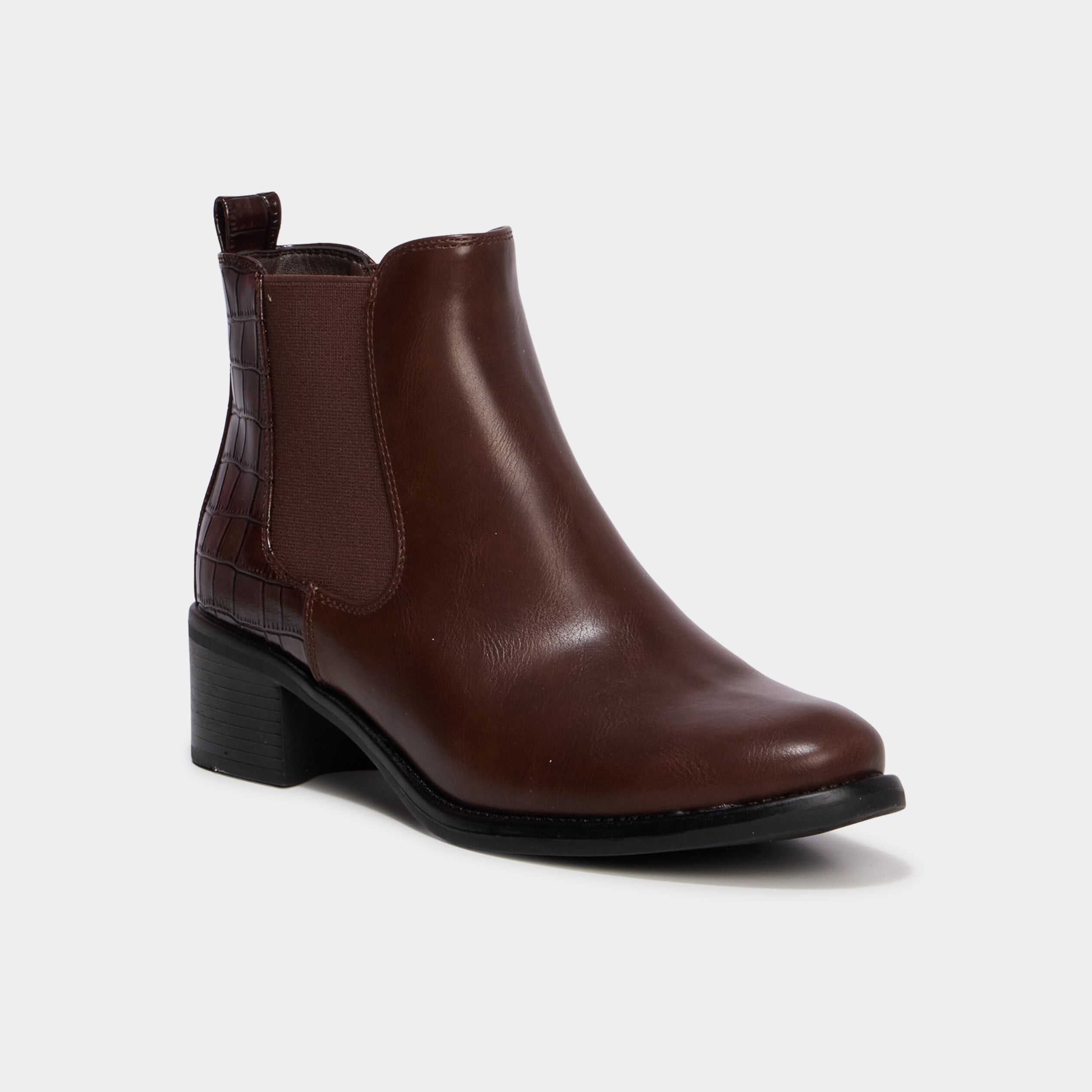 Bottines chelsea talons croco marron fonc&eacute; femme