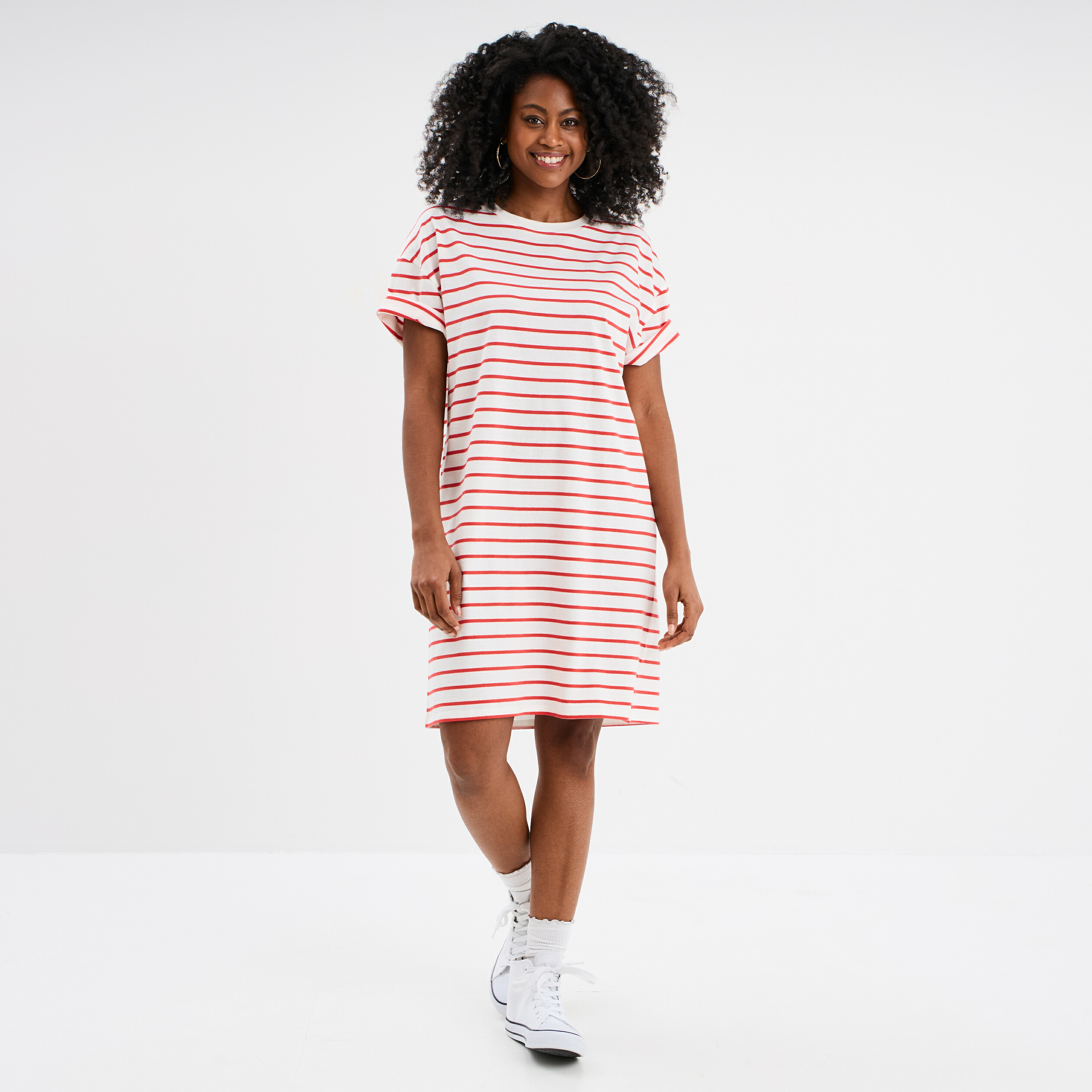 Robe t-shirt manches courtes coton ecru femme