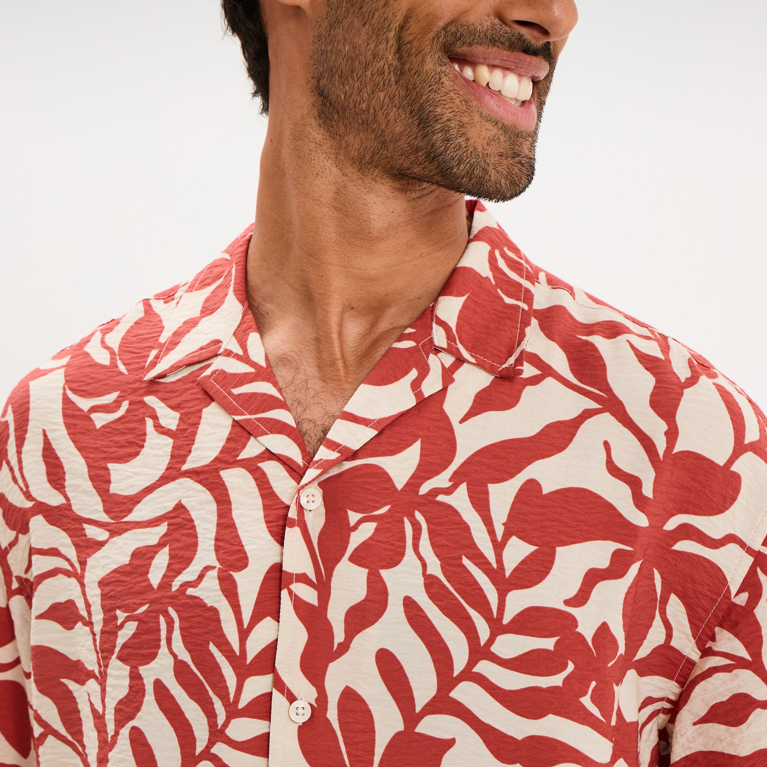Chemise l&eacute;g&egrave;re textur&eacute;e manches courtes orange clair homme