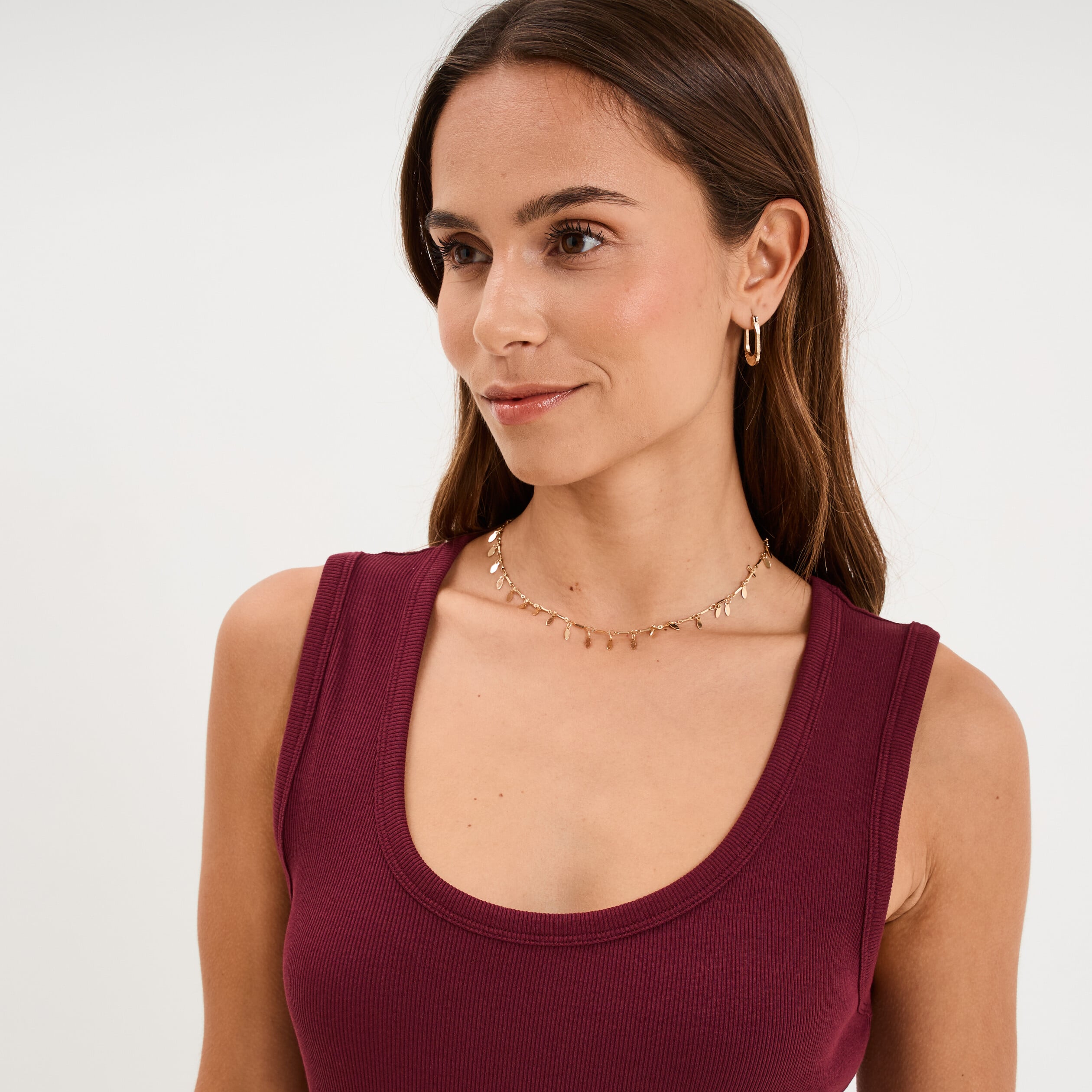 D&eacute;bardeur ajust&eacute; col rond coton bordeaux femme