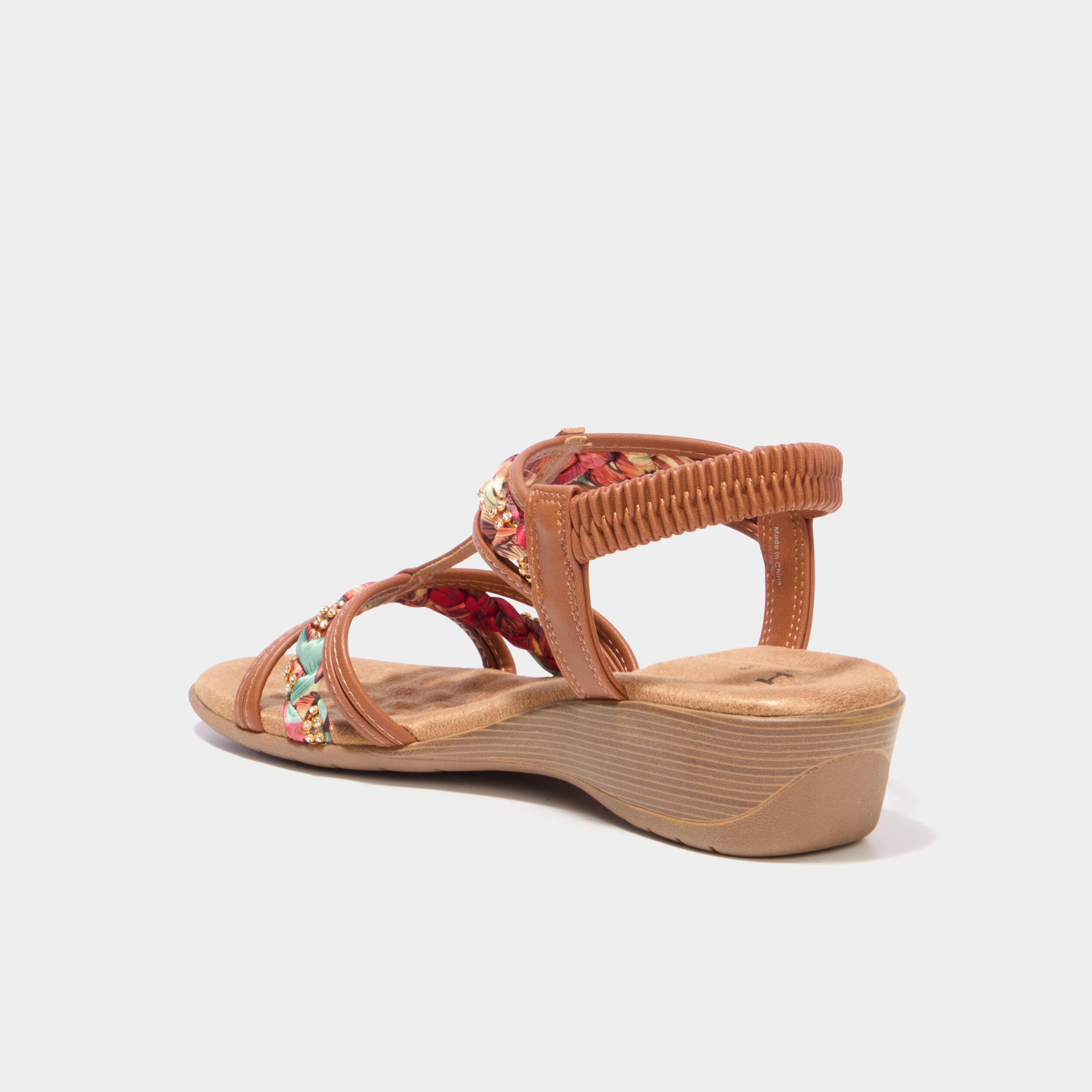 Sandales compens&eacute;es d&eacute;tails bijoux marron femme