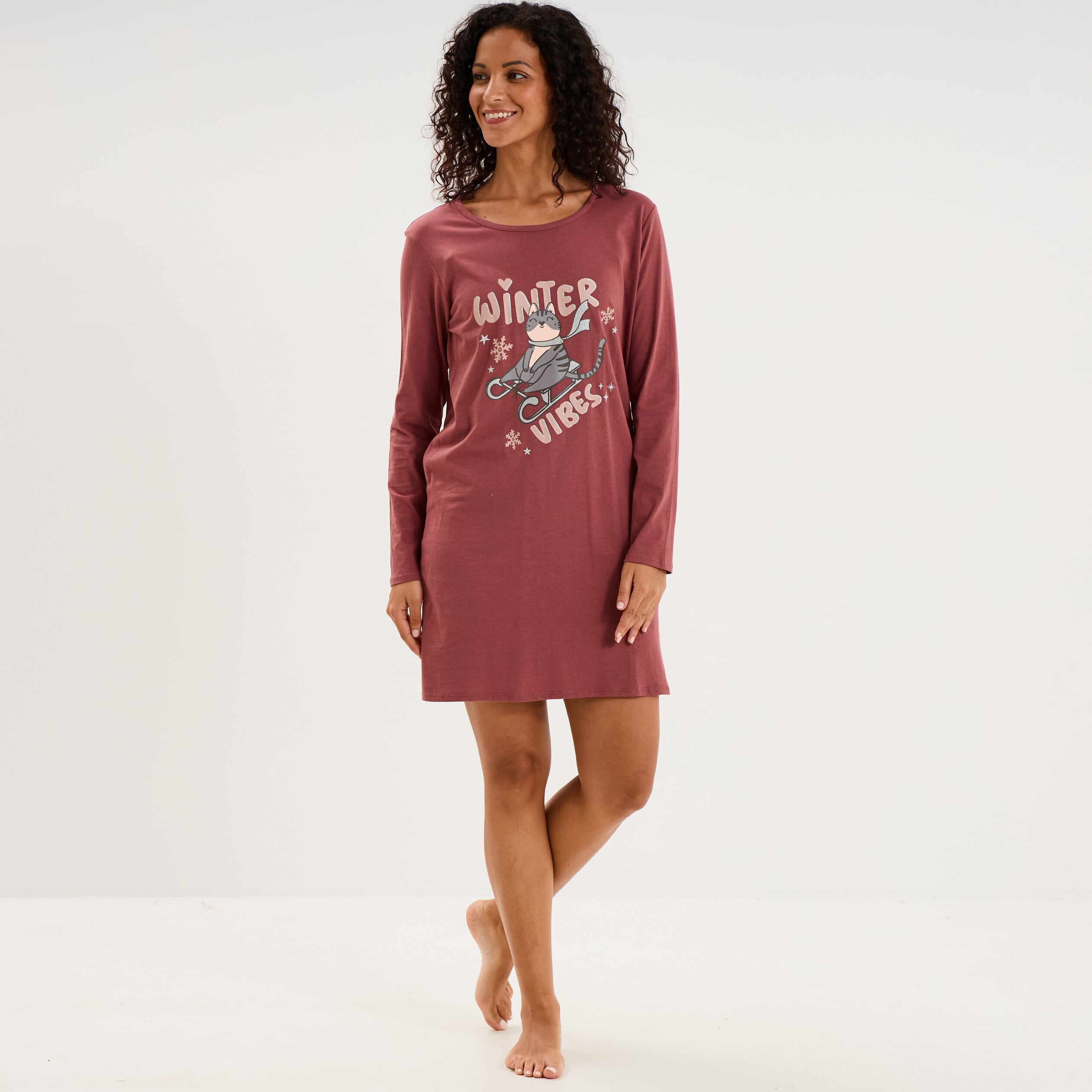 Chemise de nuit courte coton rose framboise femme