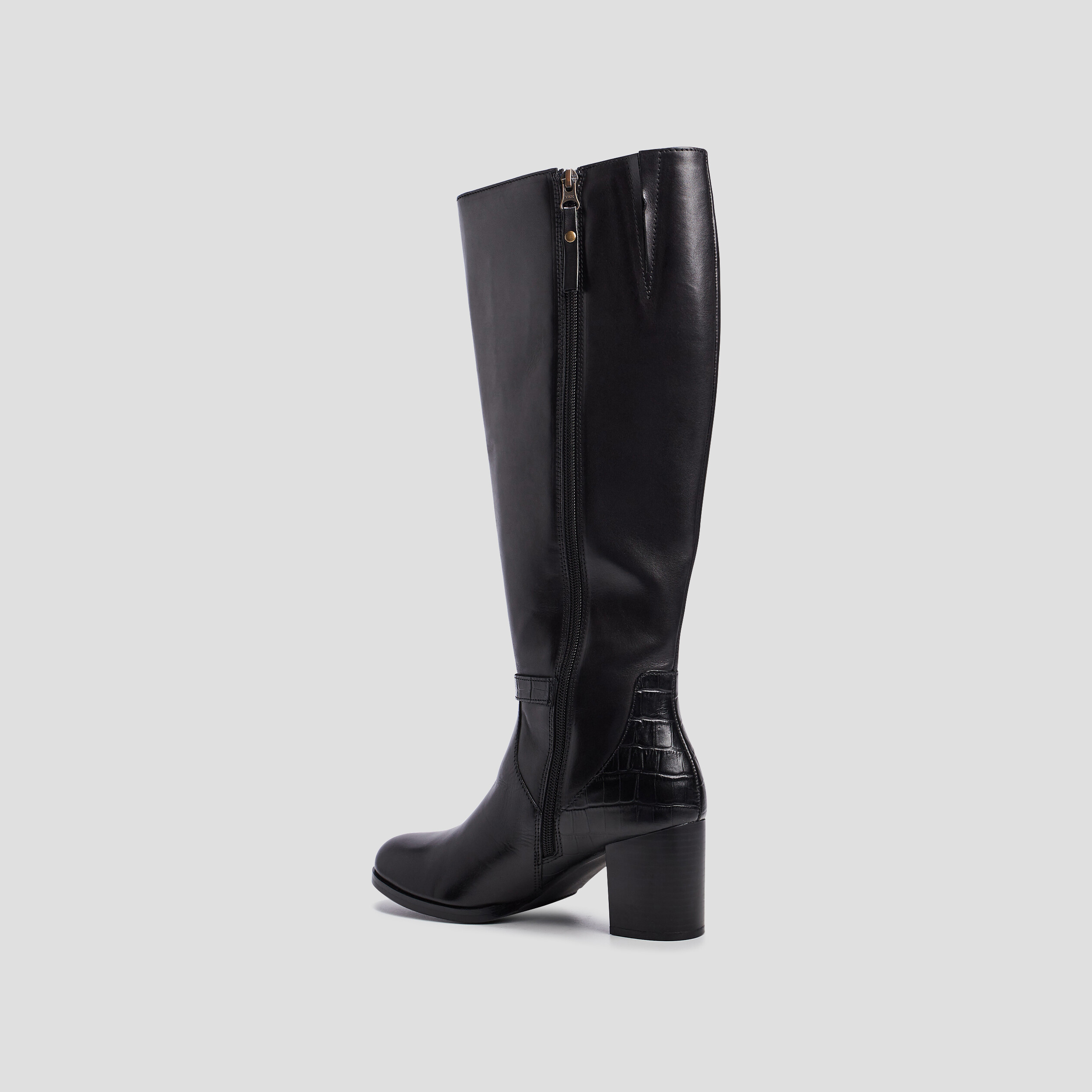 bottes en cuir a talons et boucles noir femme Bottes en cuir à talons et boucles noir femme