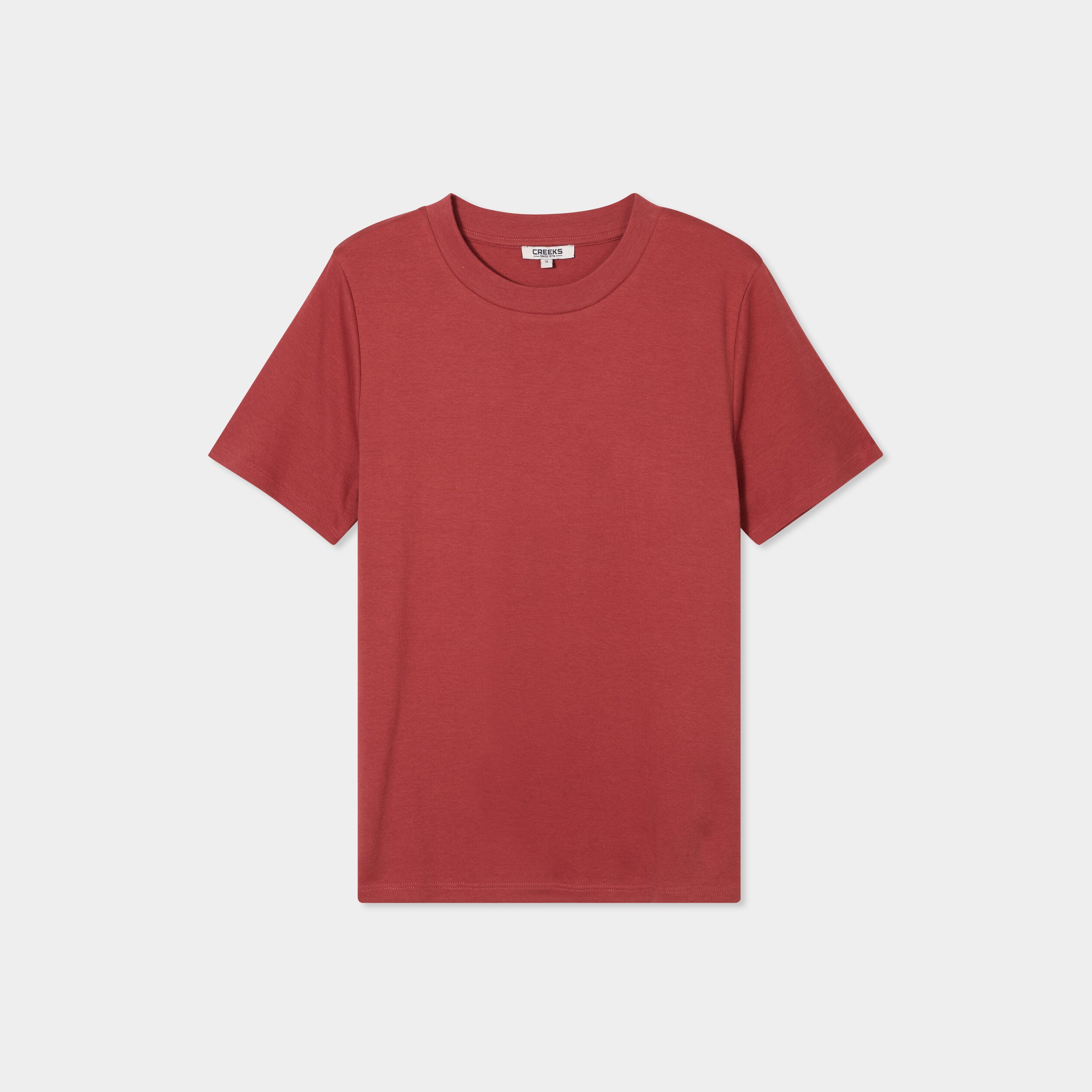 t shirt col rond manches courtes coton rouge fonce femme T-shirt col rond manches courtes coton rouge foncé femme