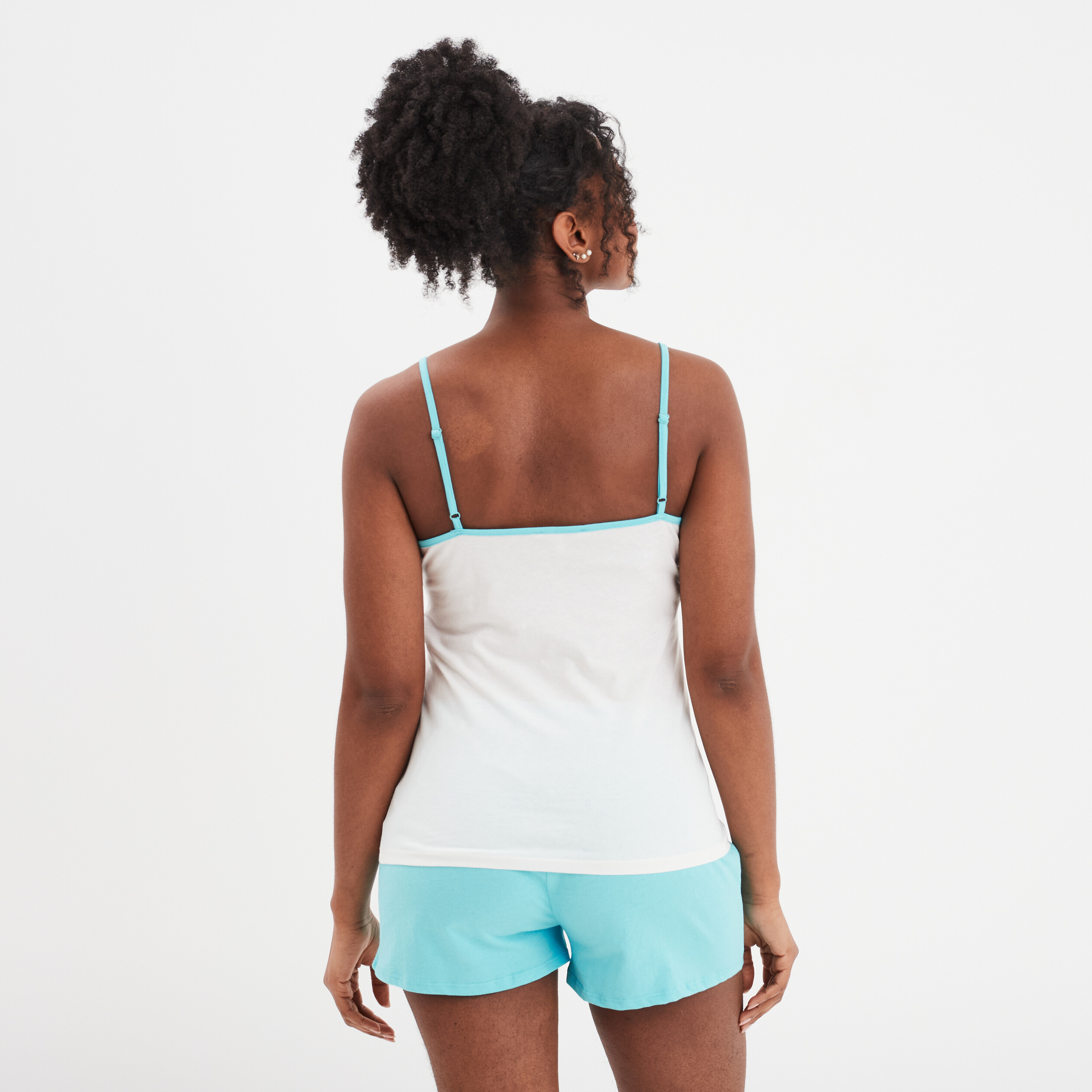 Ensemble pyjama short et débardeur coton bleu turquoise femme