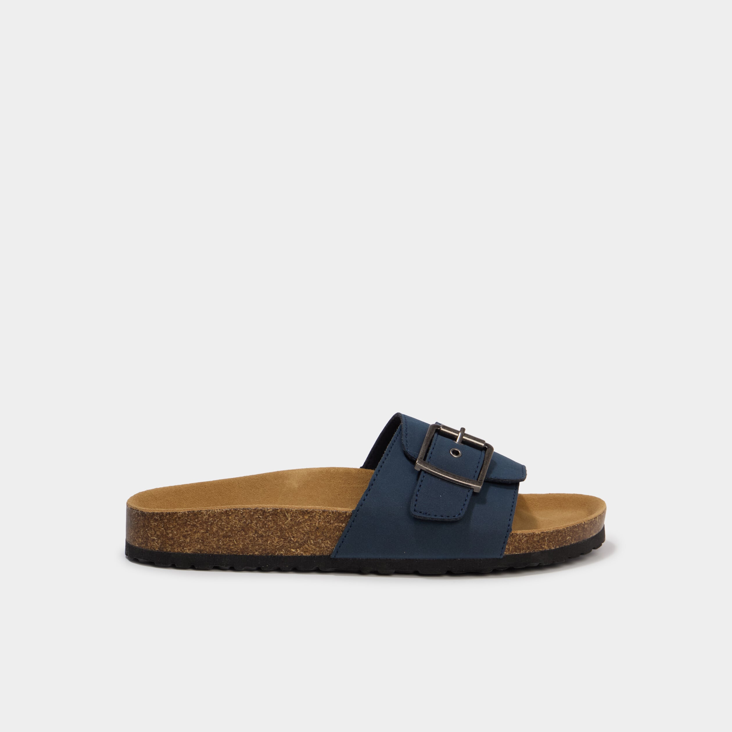 Mules su&eacute;dine avec grosse boucle bleu marine femme