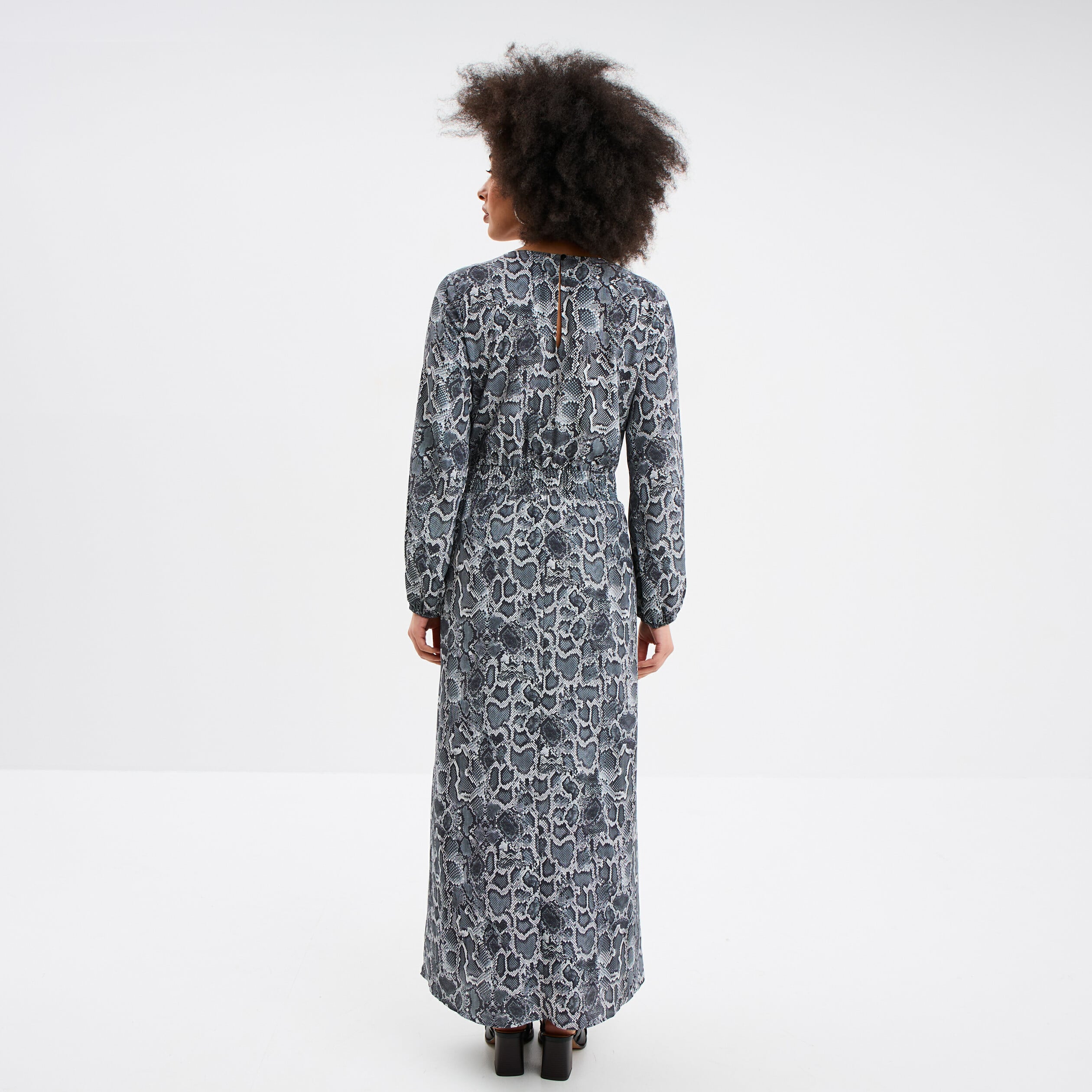 Robe longue fluide manches longues gris femme