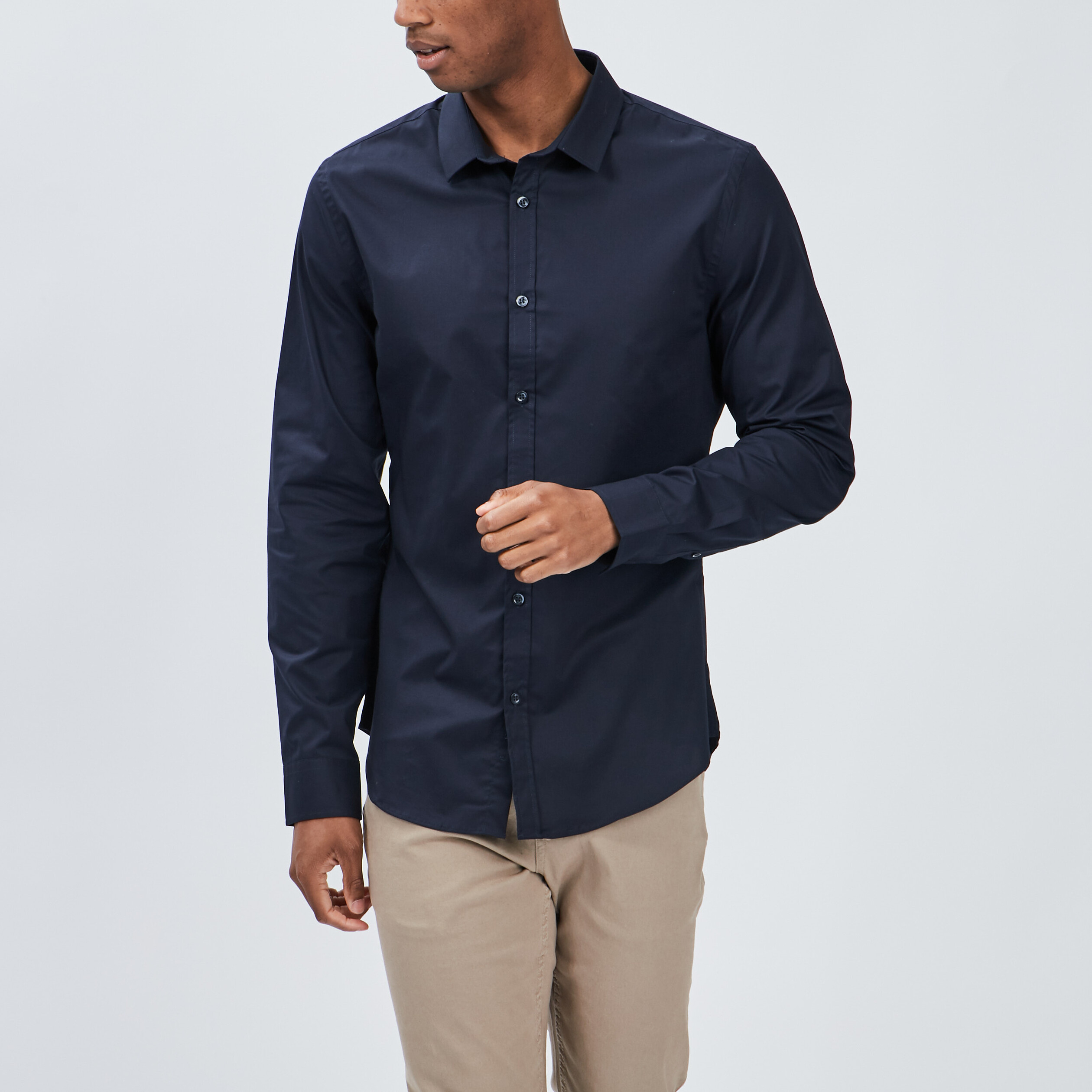 chemise stretch manches longues bleu marine homme Chemise stretch manches longues bleu marine homme
