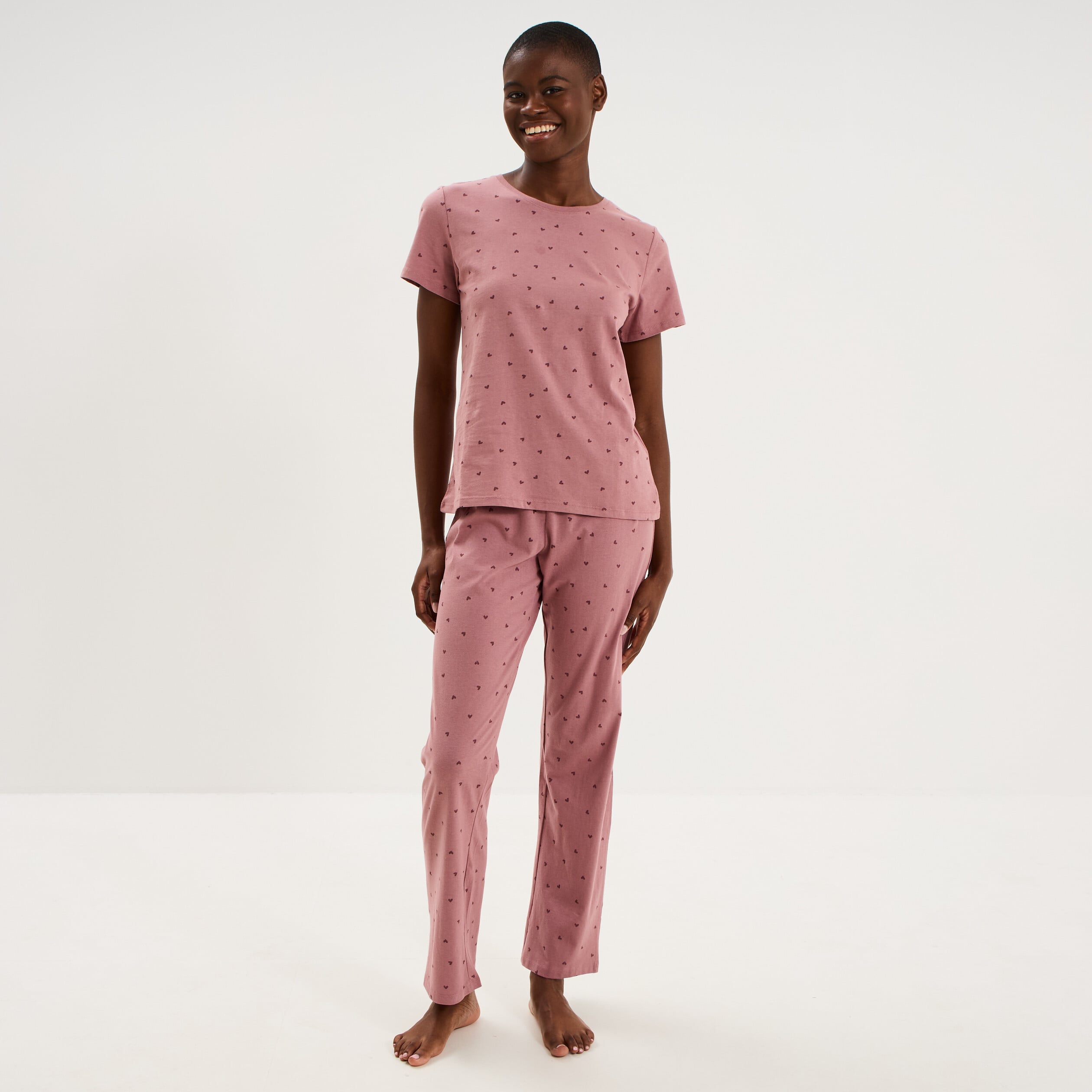 Ensemble pyjama t-shirt pantalon coton rose femme