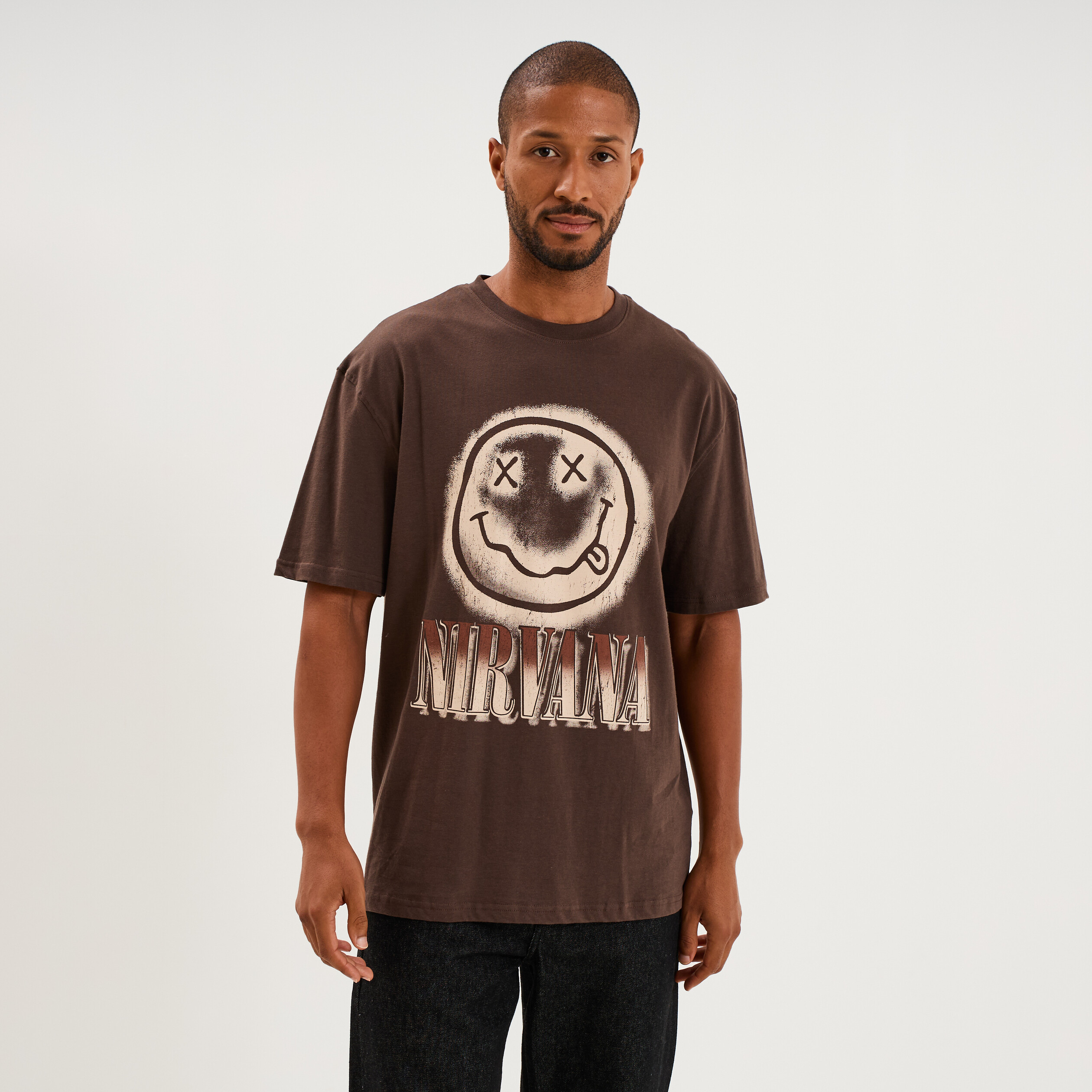 T-shirt manches courtes coton Nirvana marron fonc&eacute; homme