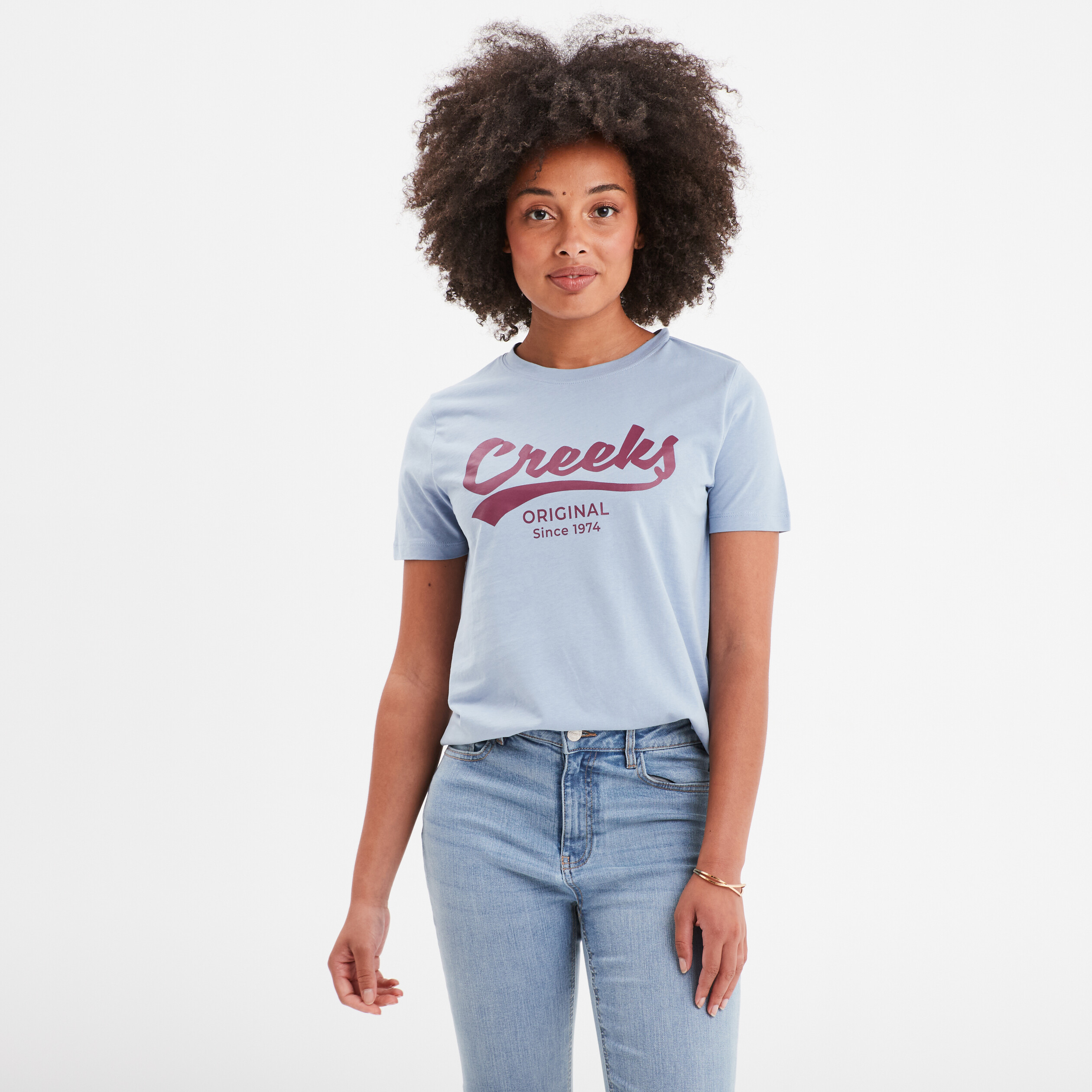 t shirt oversize col rond coton creeks bleu ciel femme T-shirt oversize col rond coton Creeks bleu ciel femme