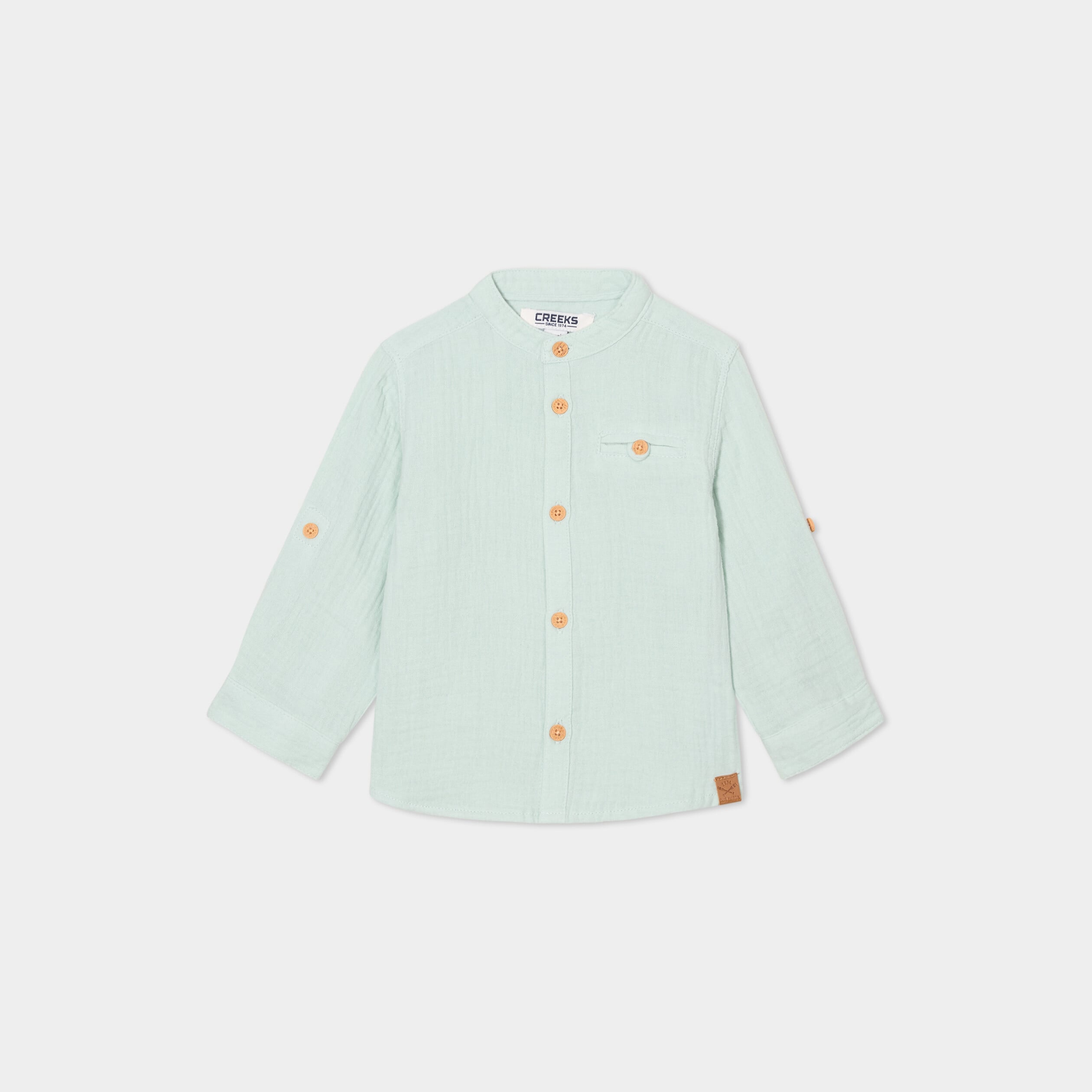 Chemise col mao en gaze de coton vert clair b&eacute;b&eacute; gar&ccedil;on