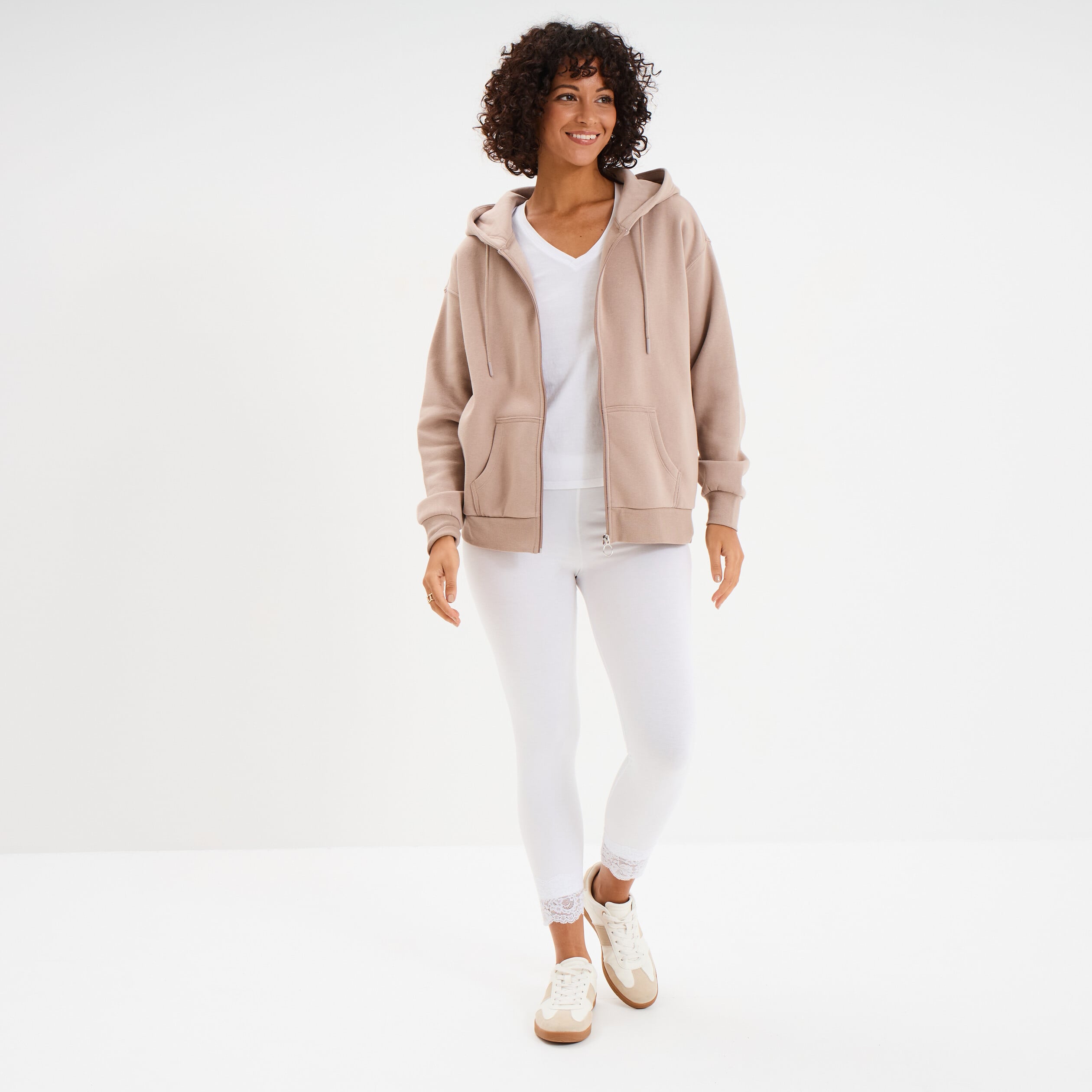 Legging 7/8&egrave;me avec dentelle blanc femme