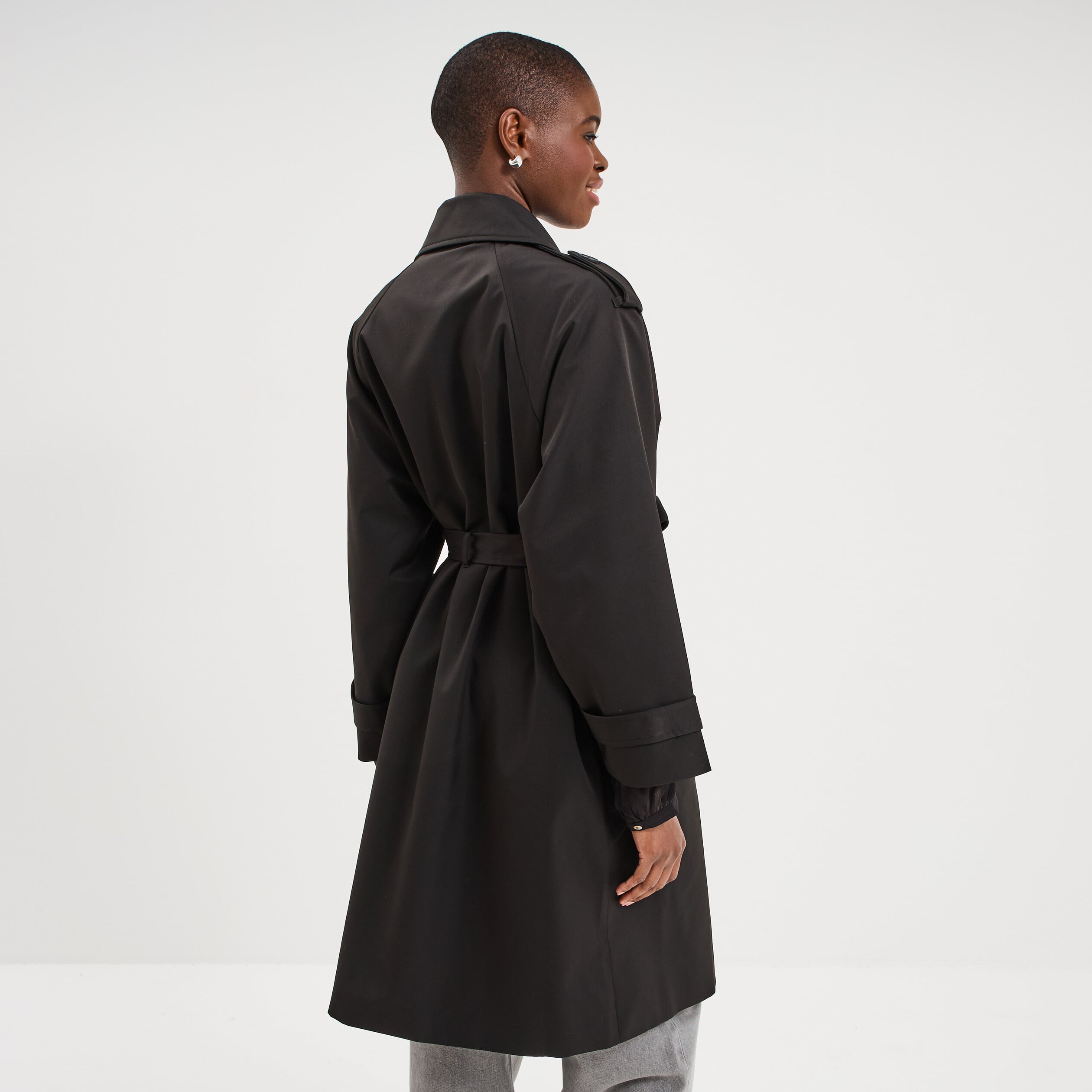 Trench long ceintur&eacute; noir femme