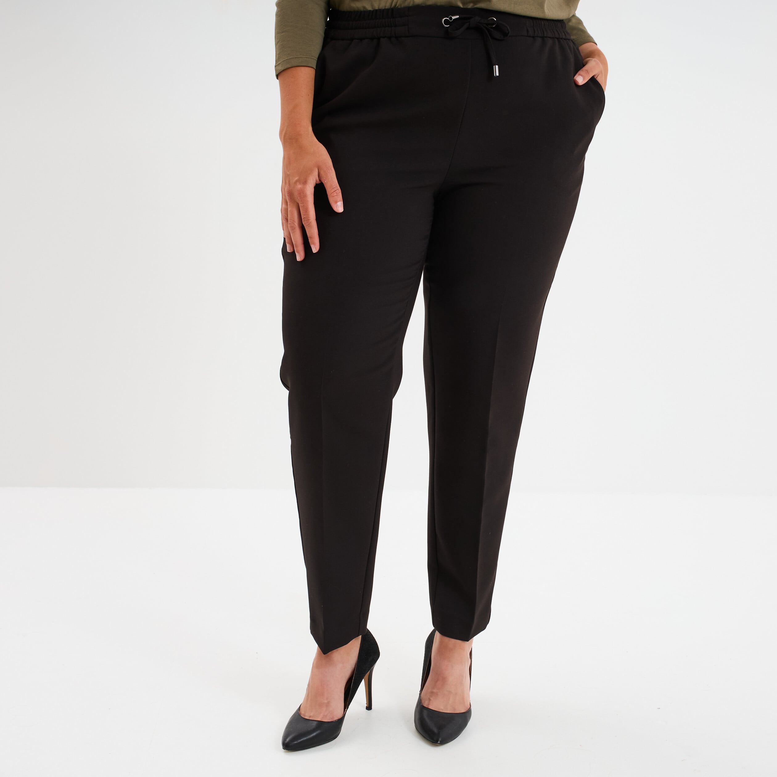 Pantalon city paperbag taille &eacute;lastiqu&eacute;e noir femme grande taille