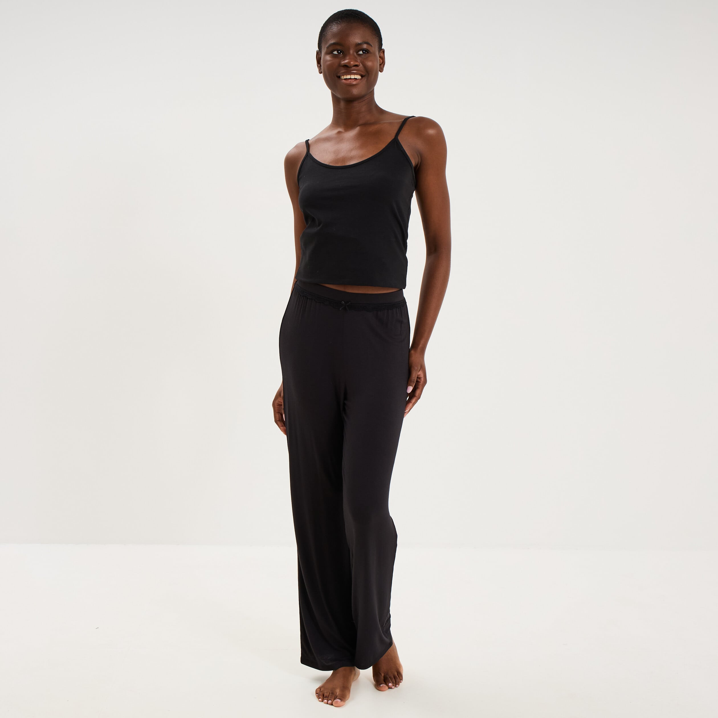 Pantalon de pyjama droit fluide noir femme