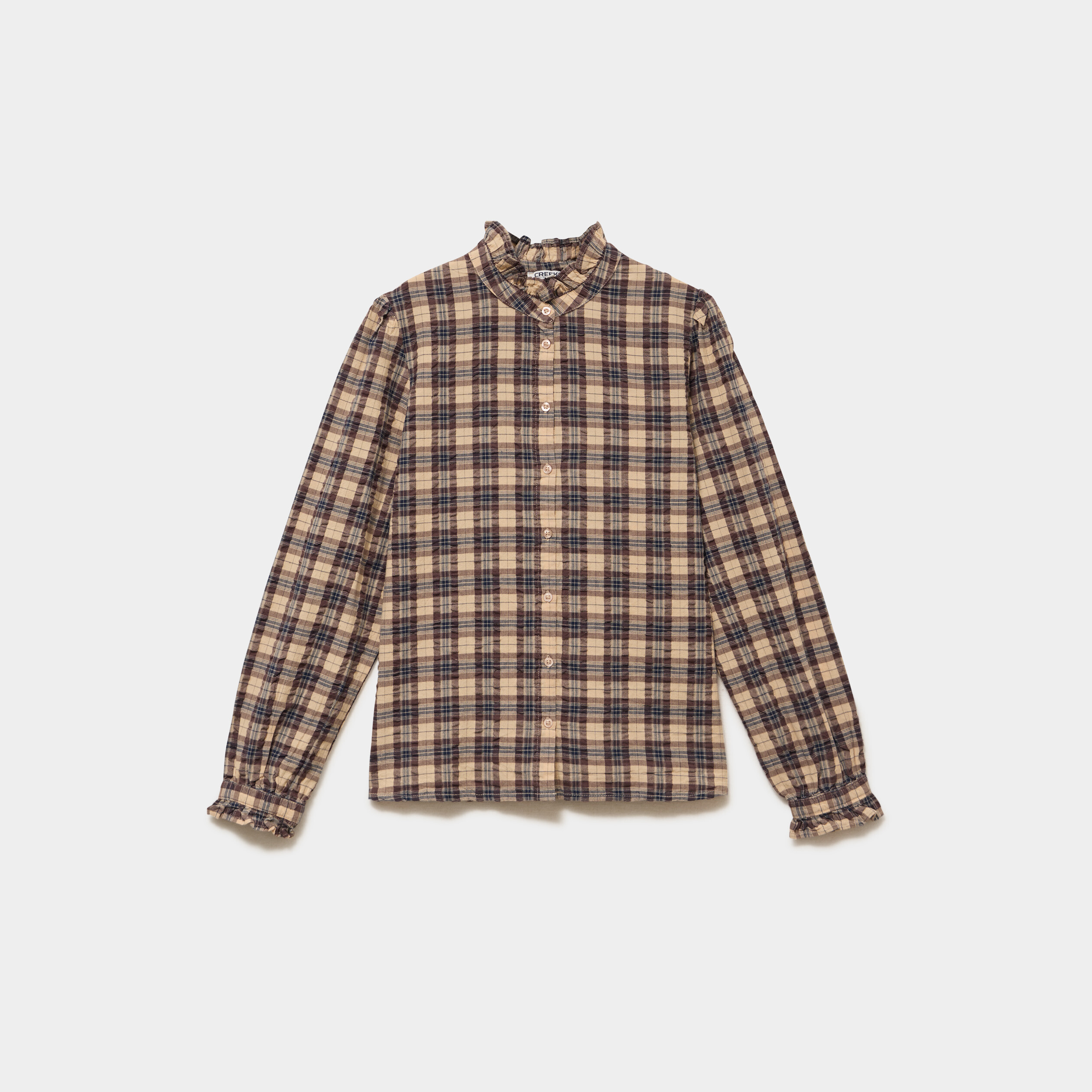 Chemise &agrave; volants manches longues marron femme