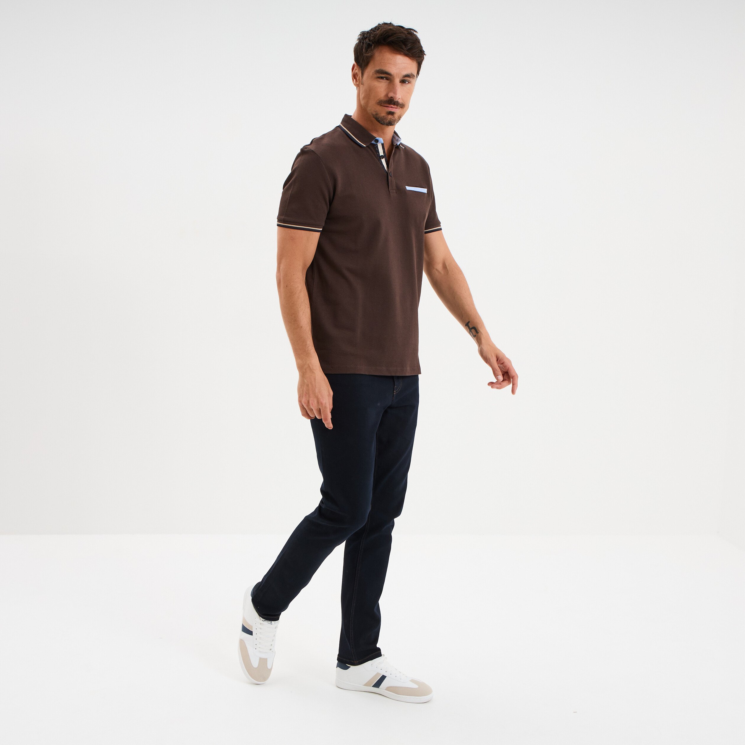 polo manches courtes 1 poche coton marron fonce homme Polo manches courtes 1 poche coton marron foncé homme